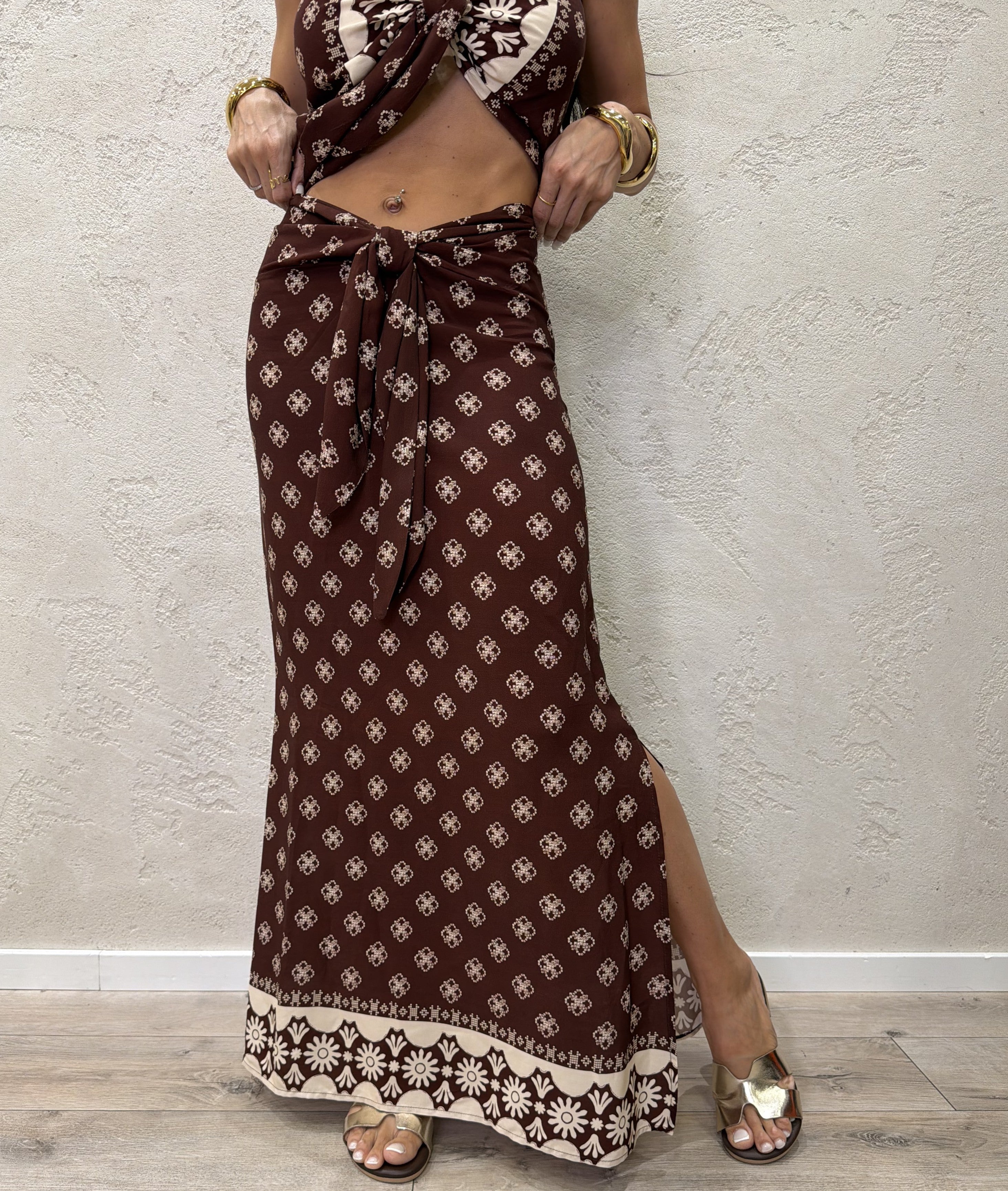 twin set composto da top a fascia e gonna fantasia bandana TAB2652 MORO/PANNA VICOLO 
