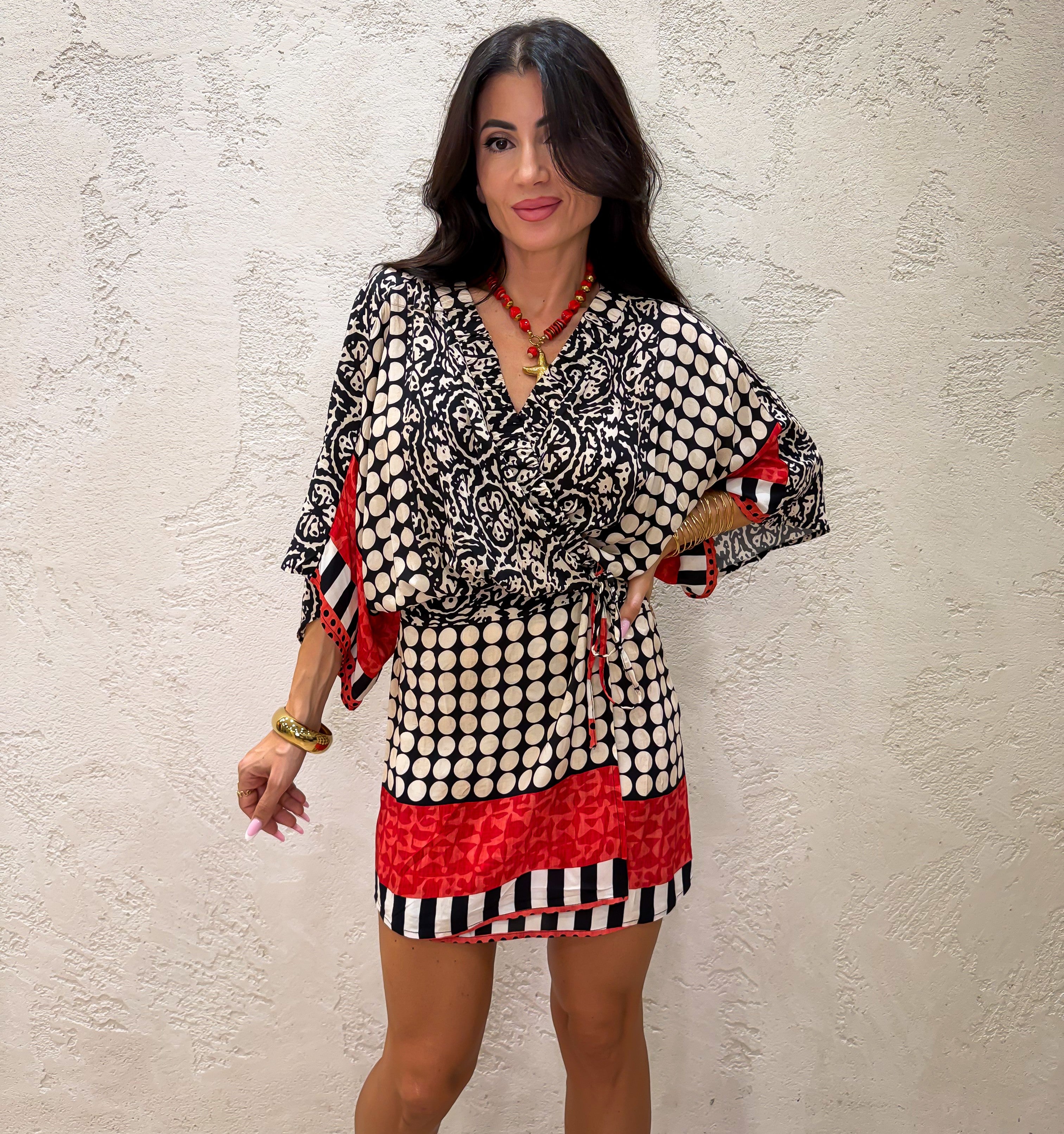 abito mini a kimono in fantasia TAB3011 FANTASIA VICOLO 