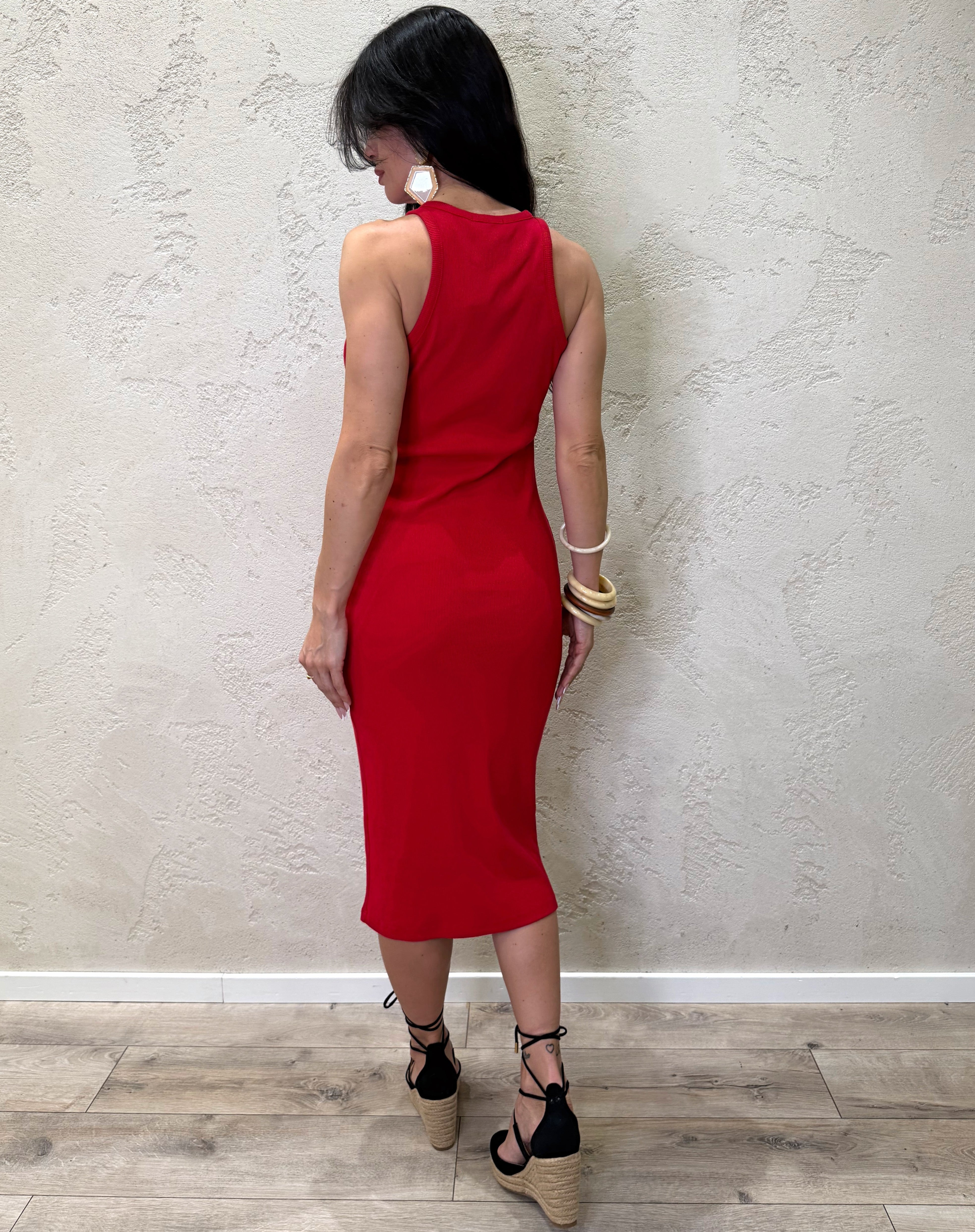 abito midi a costine elasticizzato UAB0047 ROSSO VICOLO 