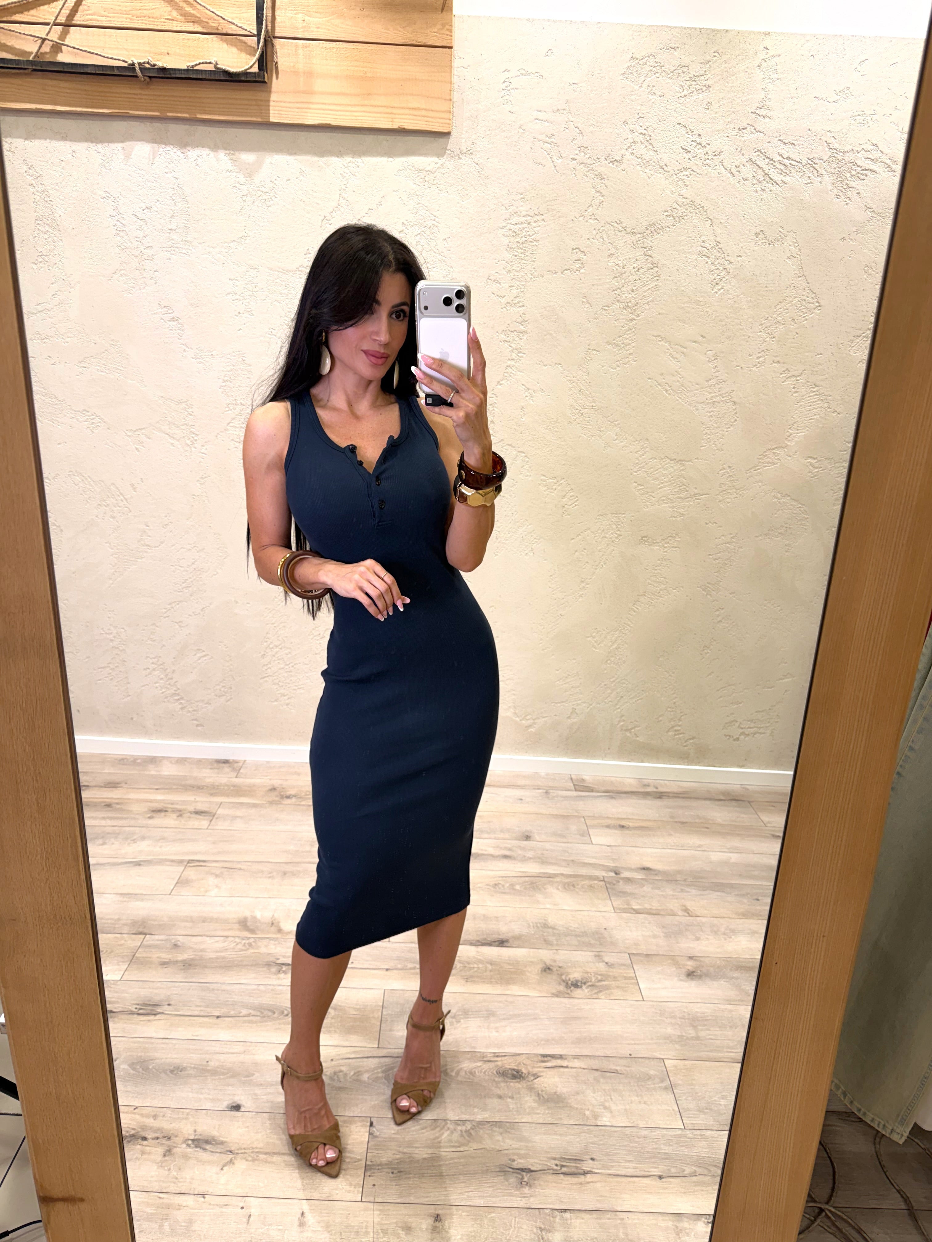 abito midi a costine con bottoncini UAB0343 BLU VICOLO 