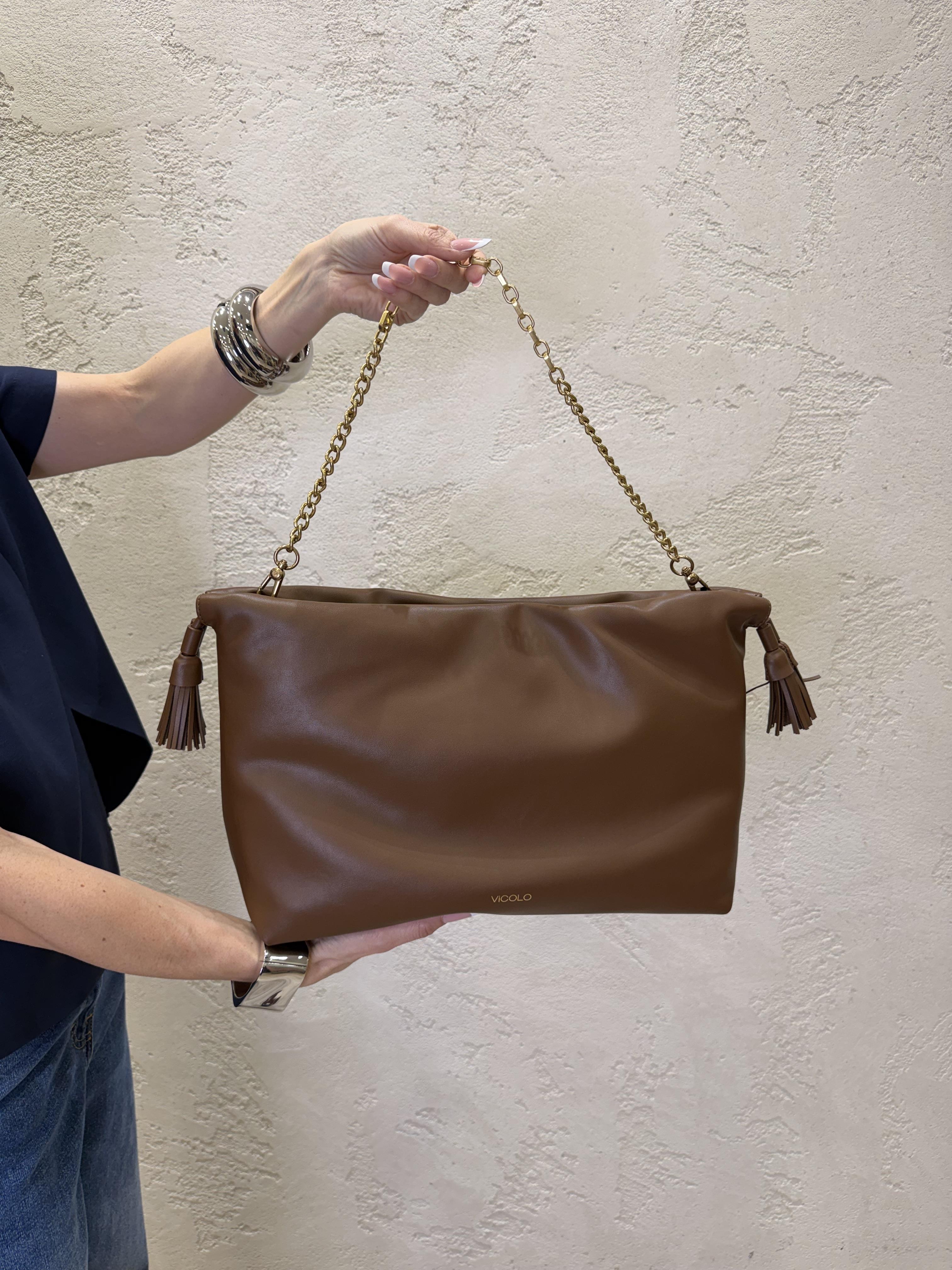borsa tassel grande in ecopelle XAB0034 FONDENTE VICOLO 
