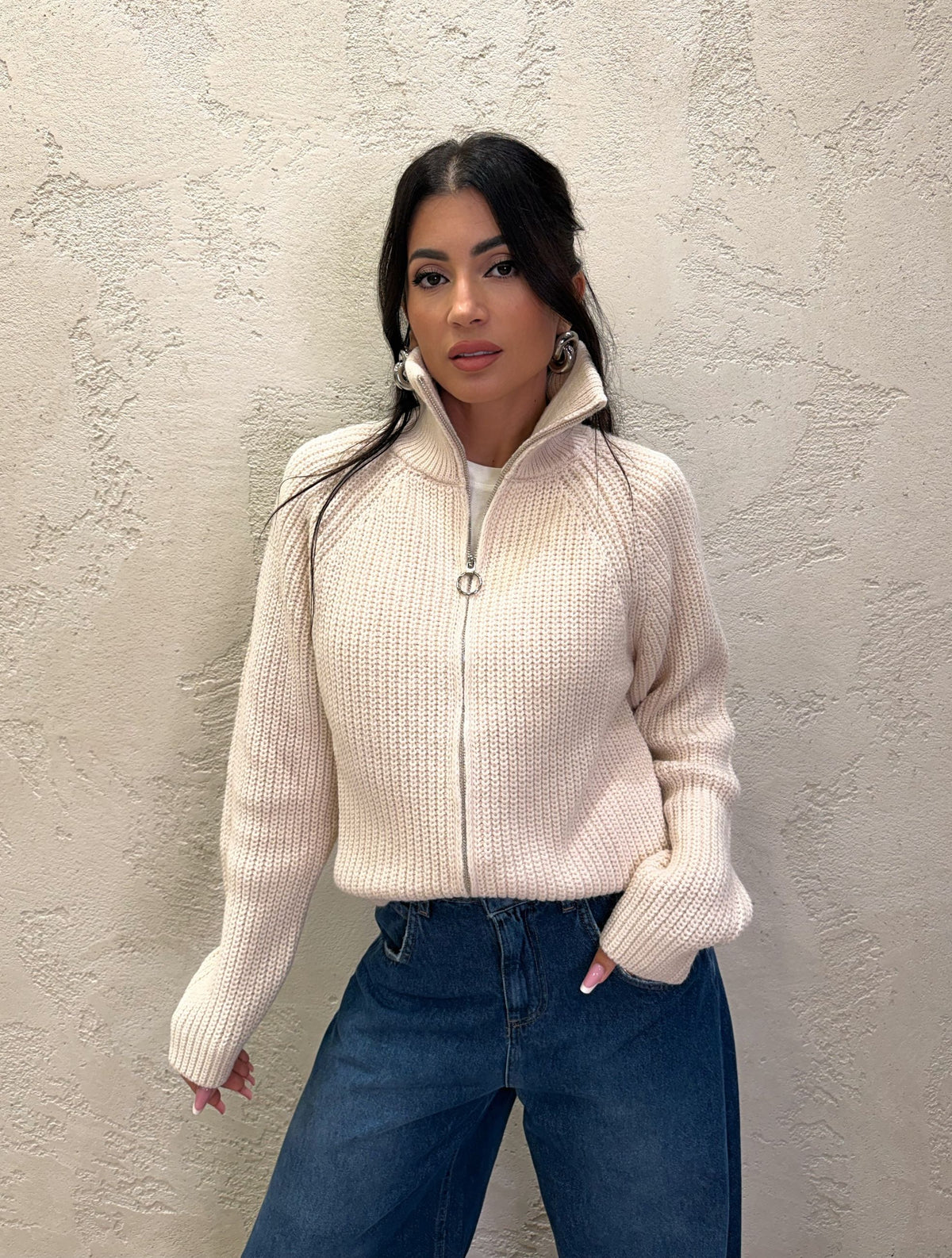 Cardigan in misto lana e alpaca con zip