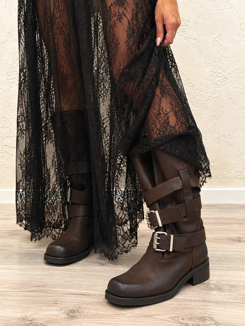 Stivale biker in pelle nabuk