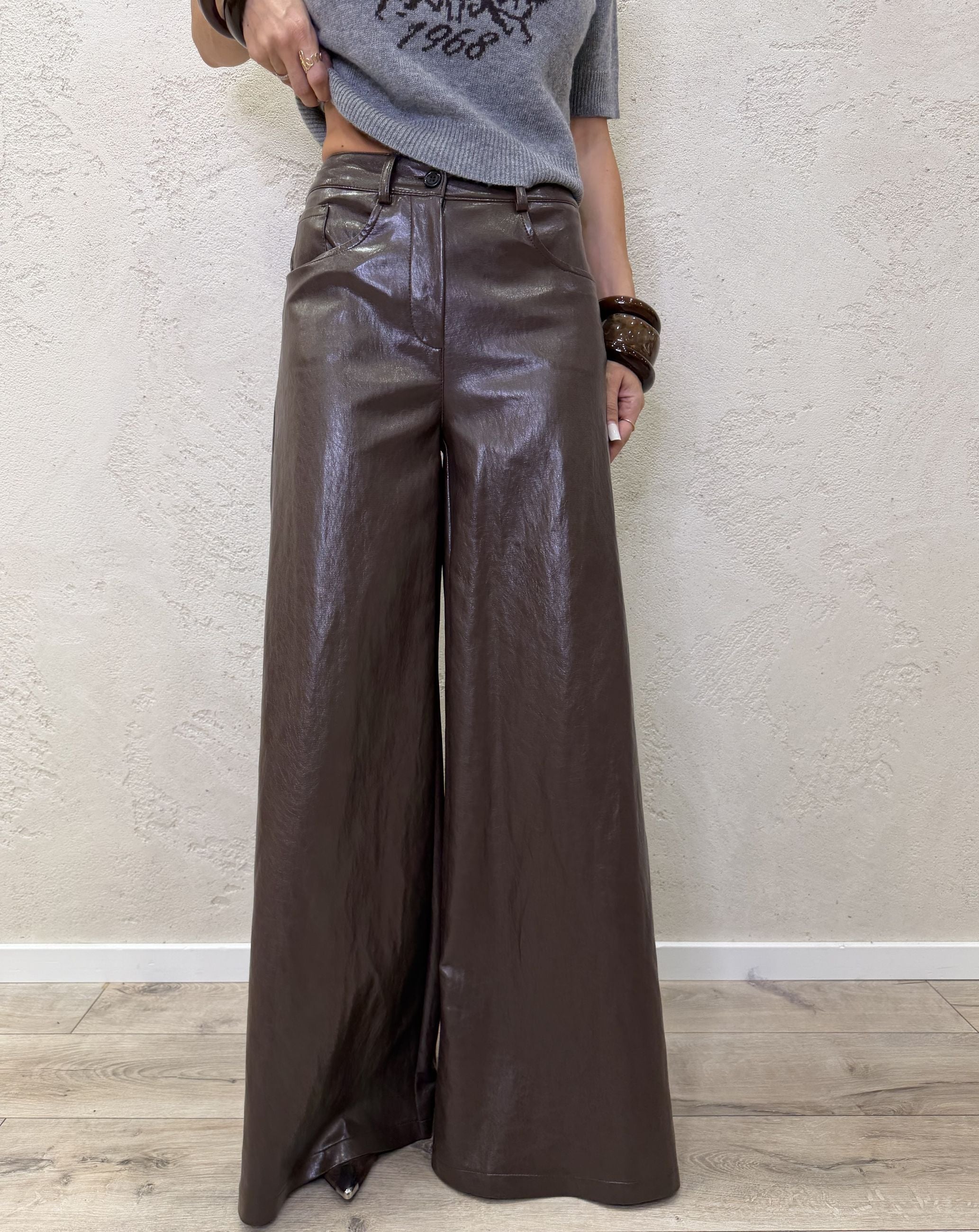 Pantalone a palazzo in ecopelle