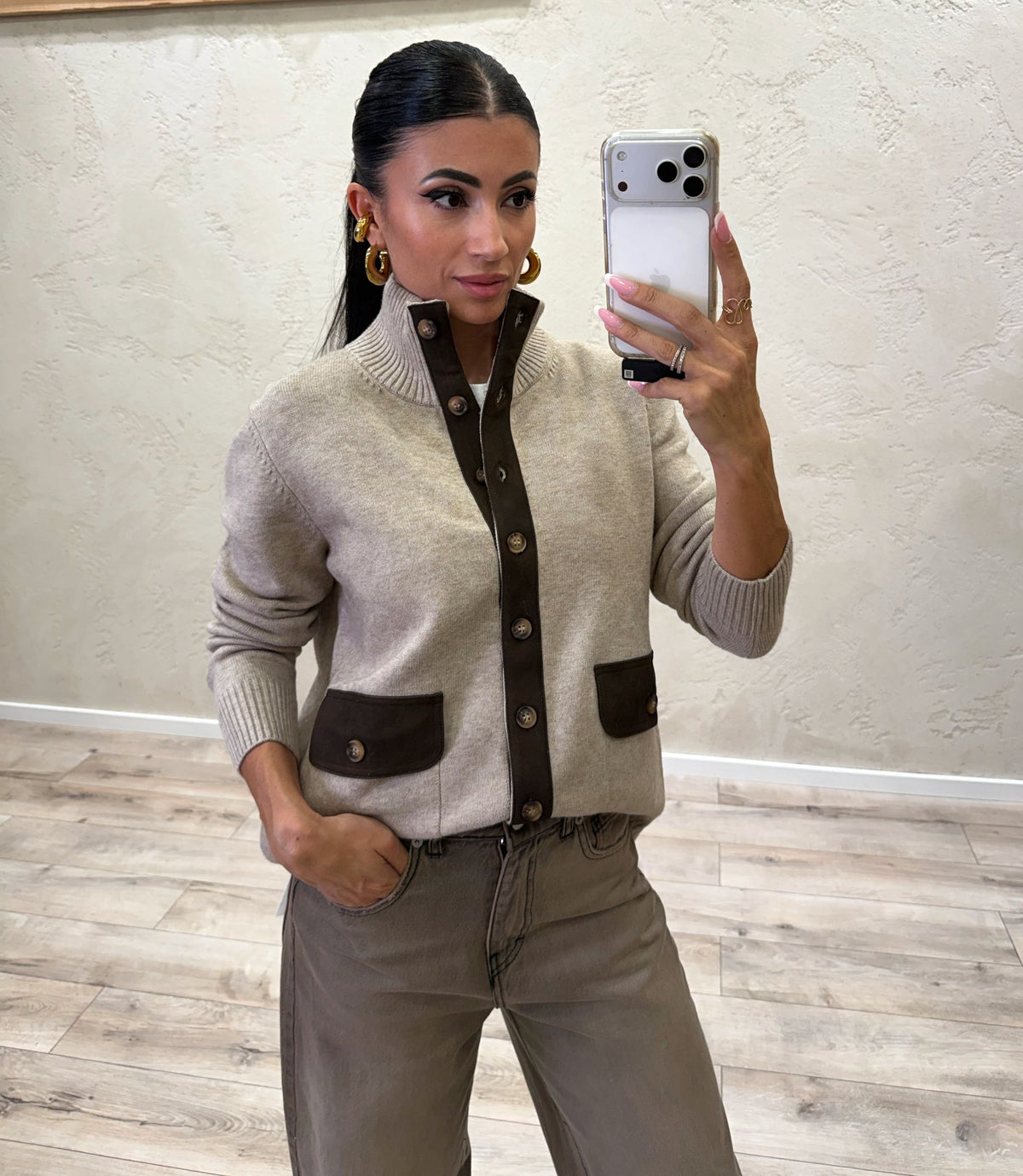 Cardigan con inserti scamosciati