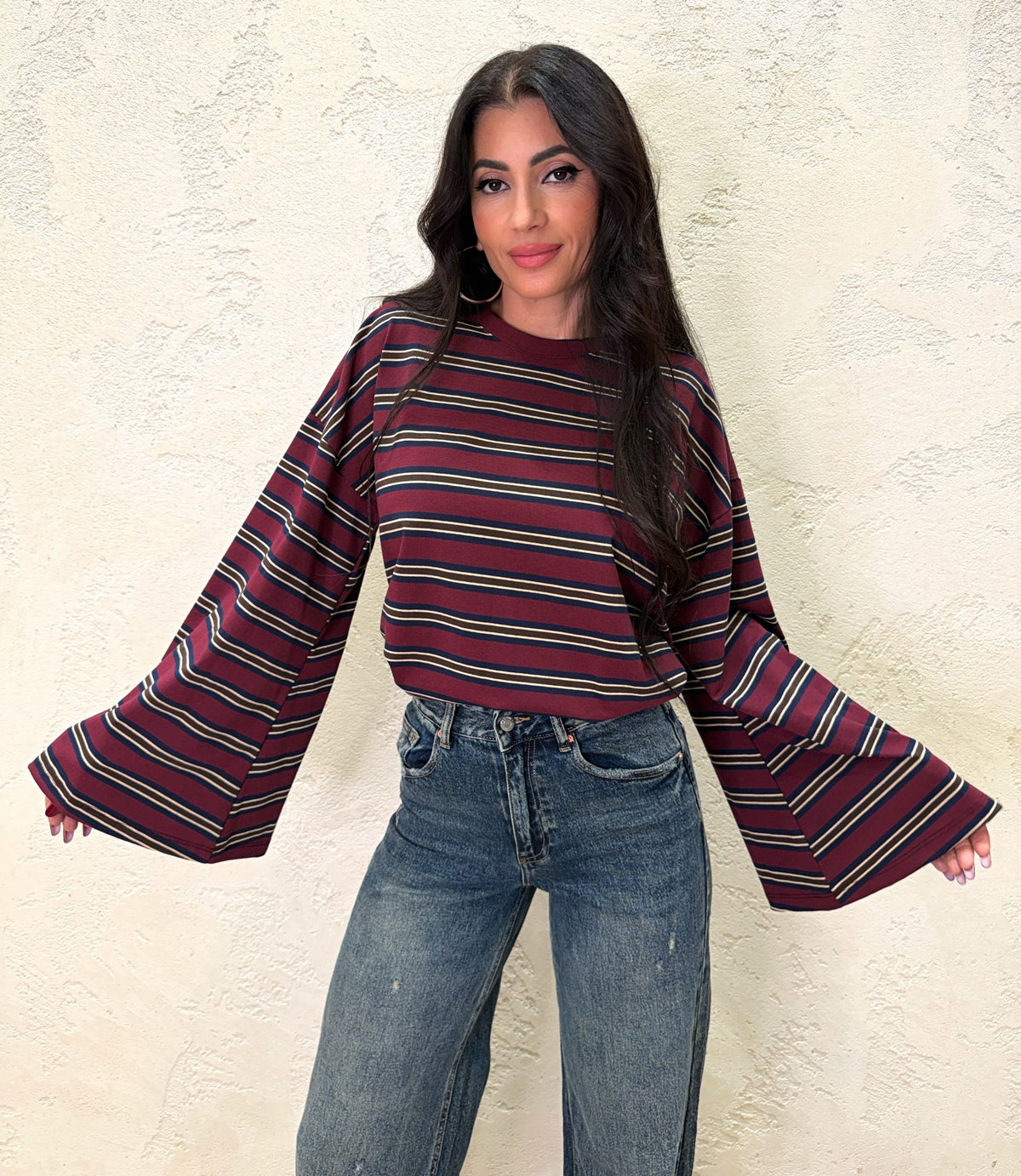 Maglia over a righe con maniche ampie