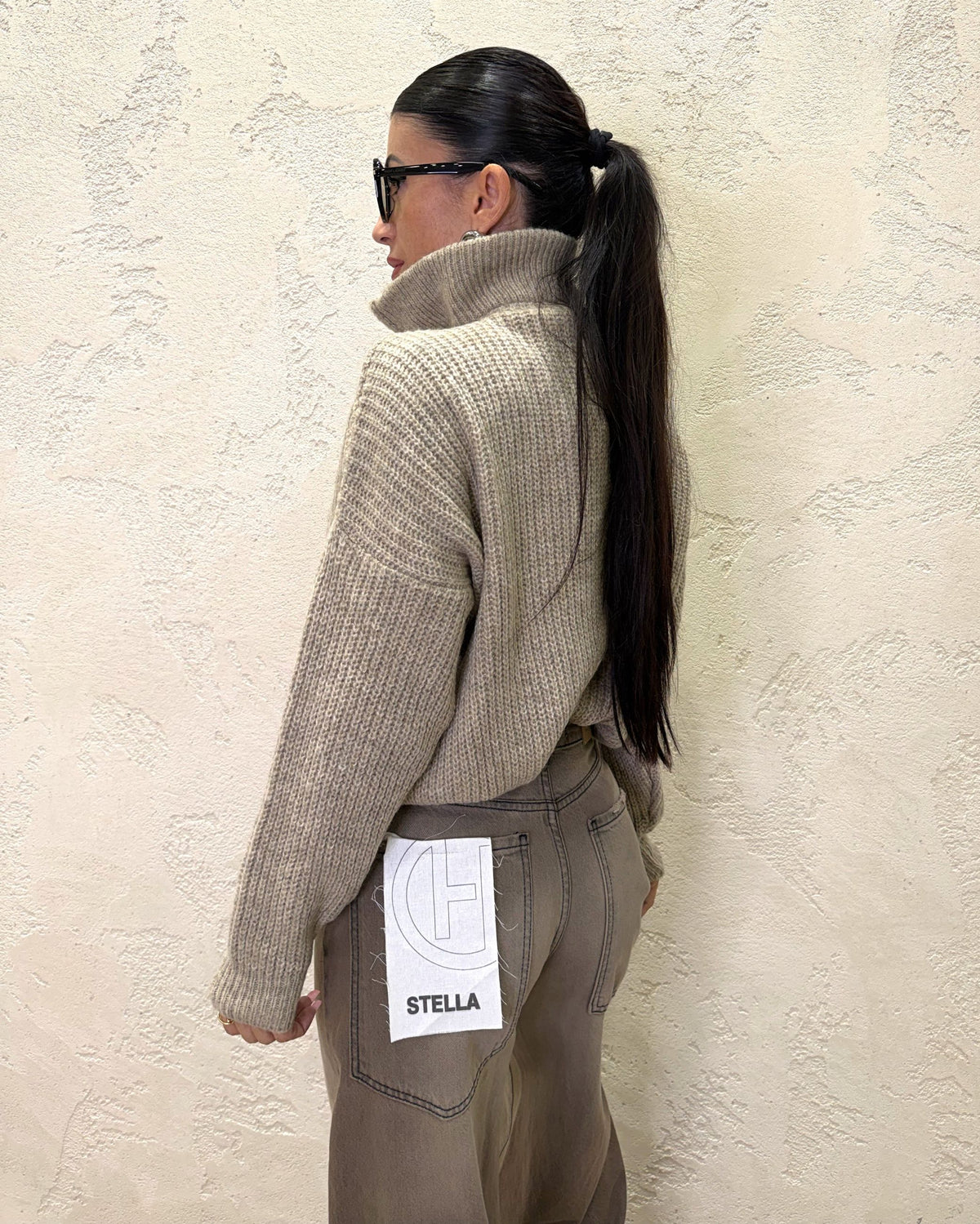 Pullover in misto lana a mezza zip