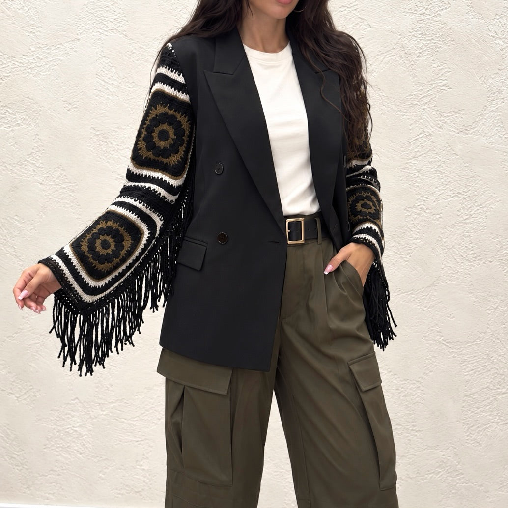 Blazer maniche crochet e frange