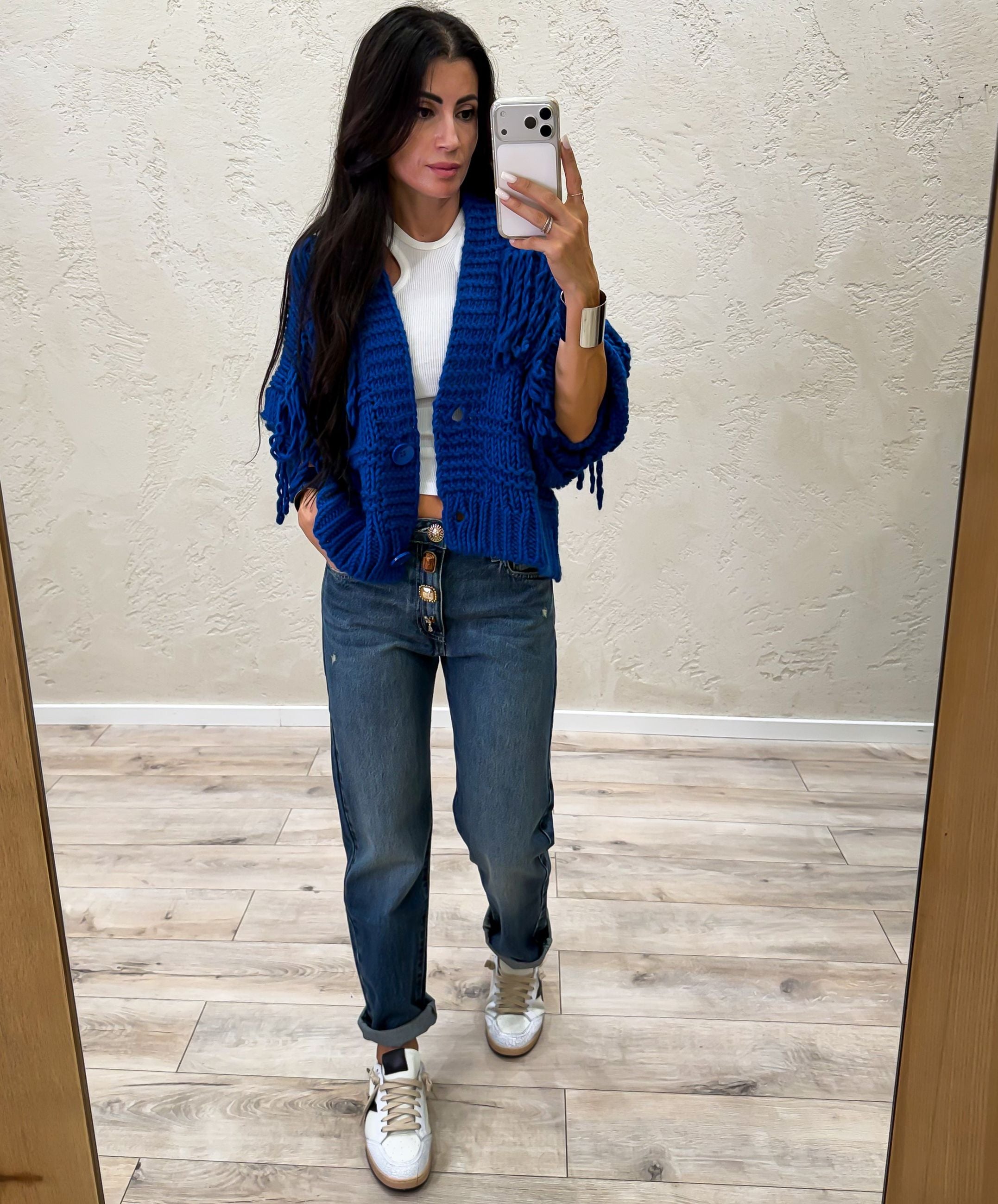 Cardigan in misto lana con frange