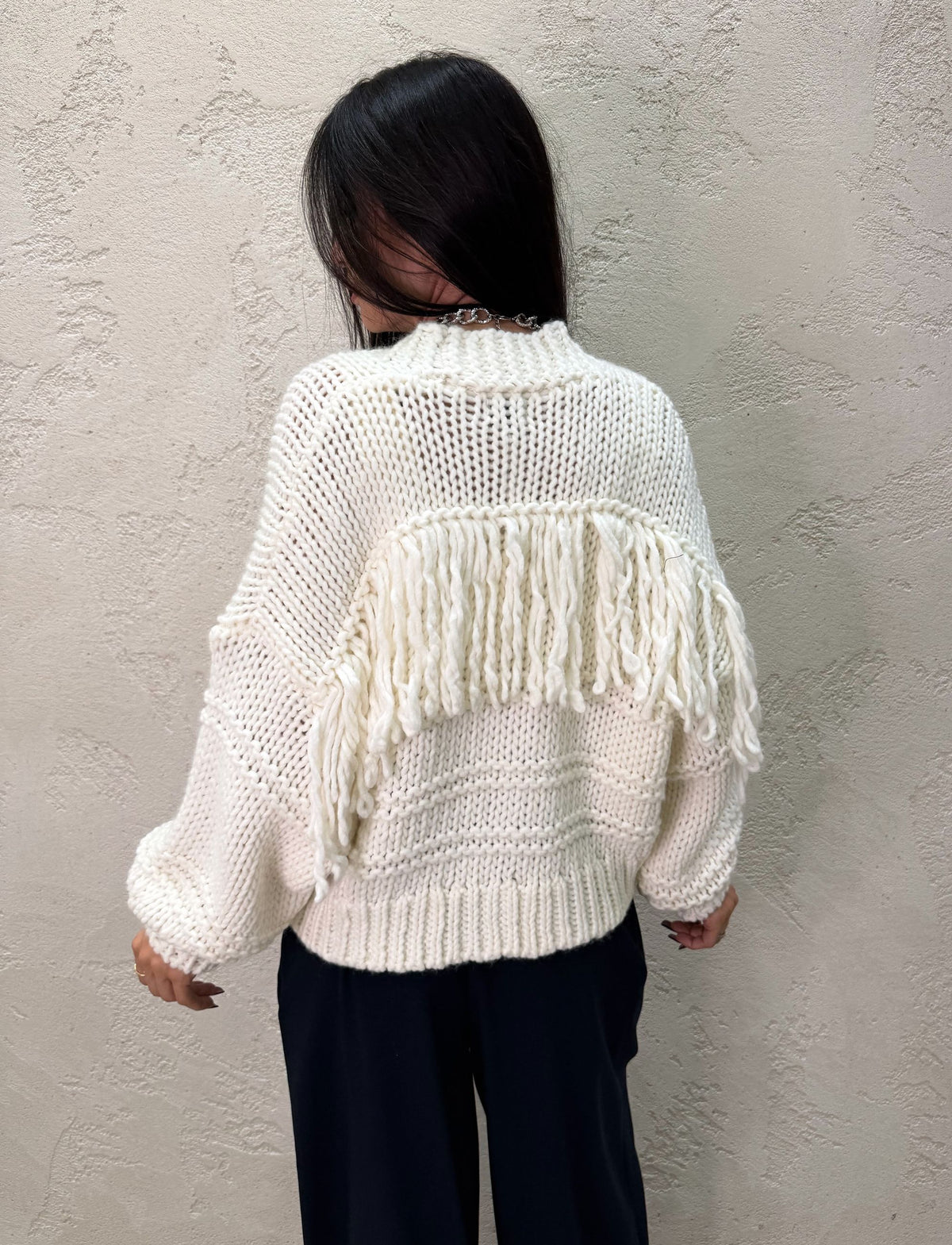 Cardigan in misto lana con frange