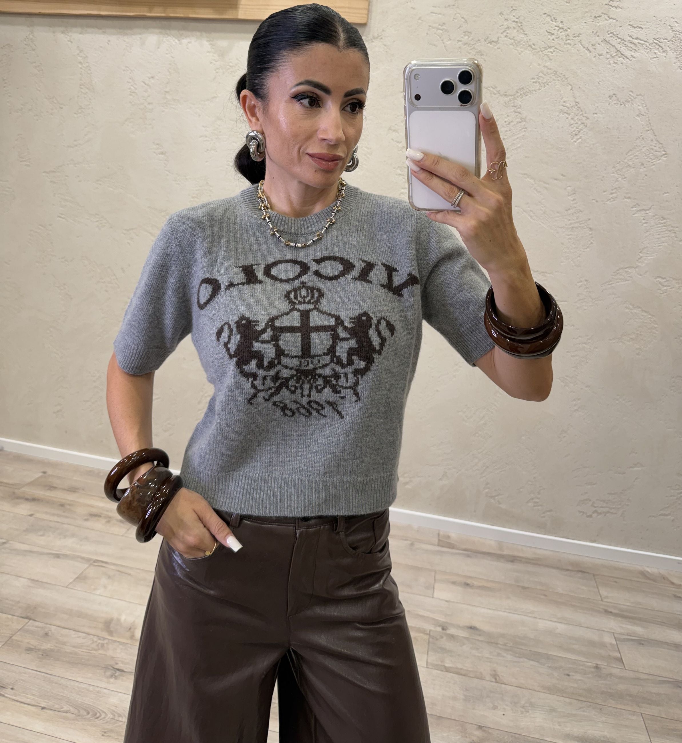 Pullover crop a manica corta