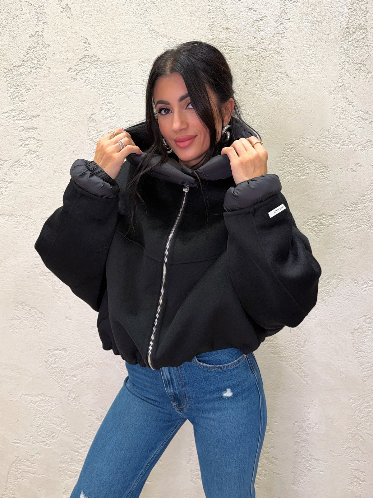 Cappotto in misto lana con cappuccio imbottito rimovibile