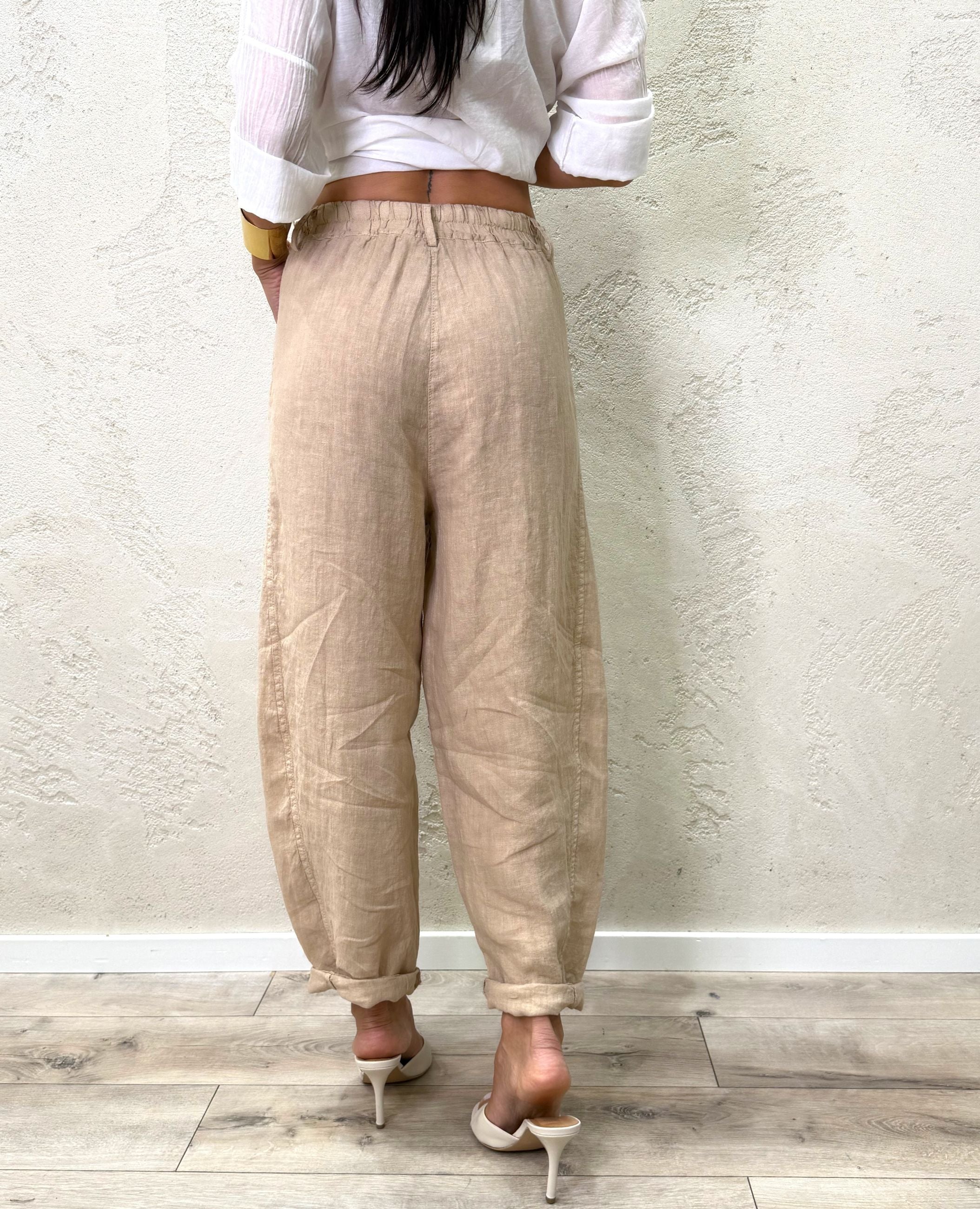 Pantalone modello ferro di cavallo in 100% lino
