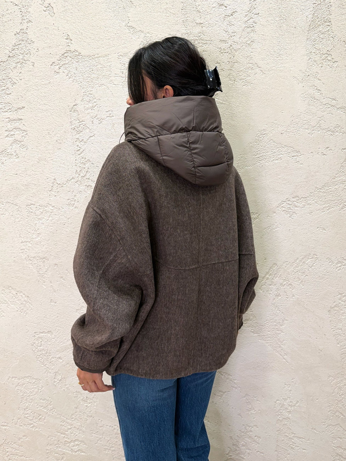 Cappotto in misto lana con cappuccio imbottito rimovibile