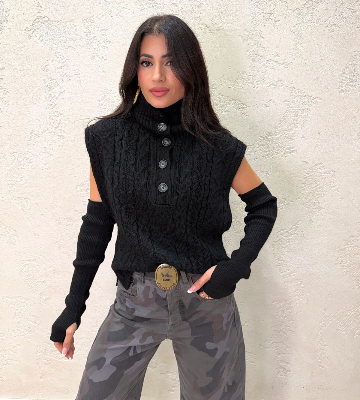 Gilet con manicotti in misto lana e alpaca