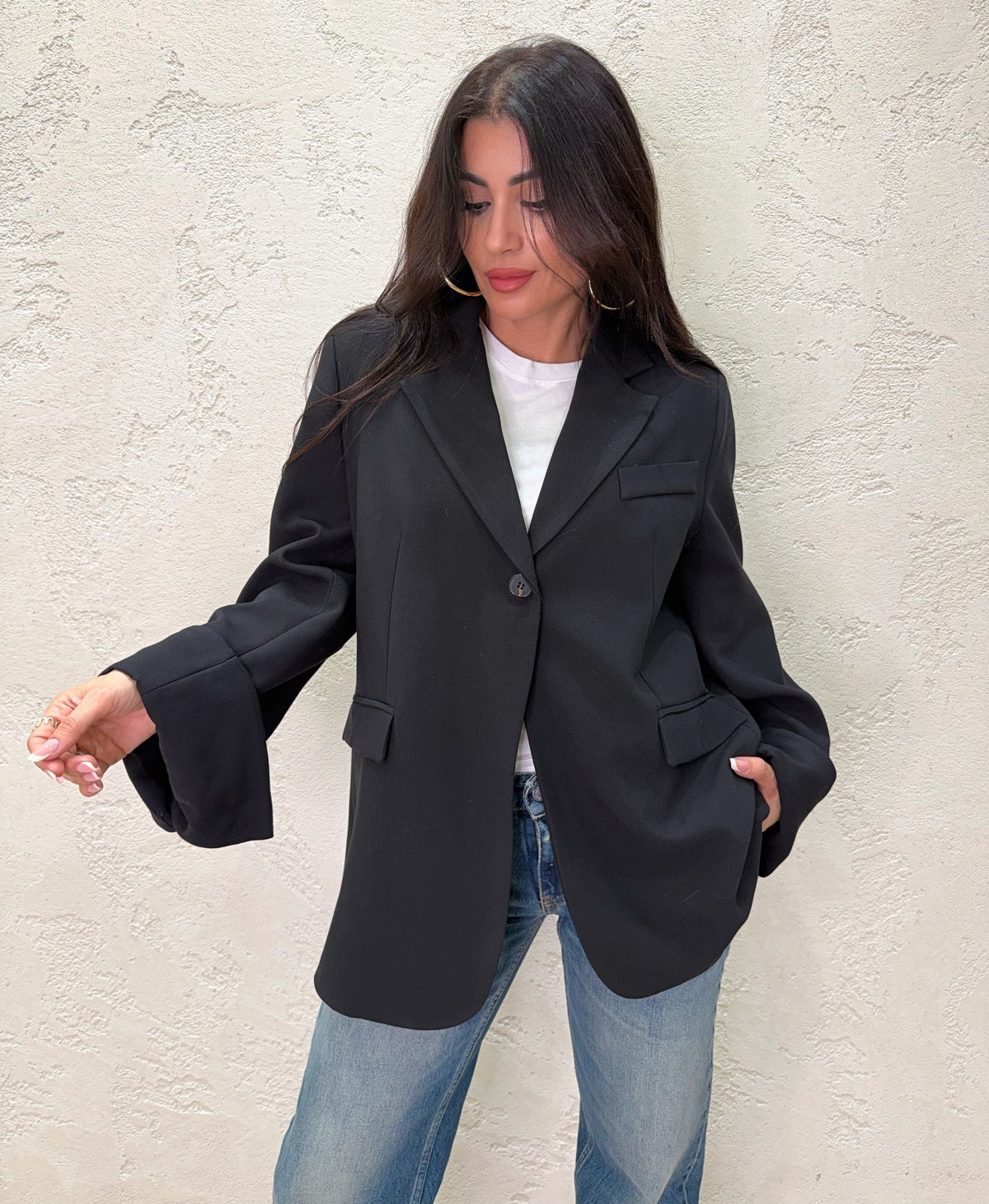 Blazer over con risvolto su manica