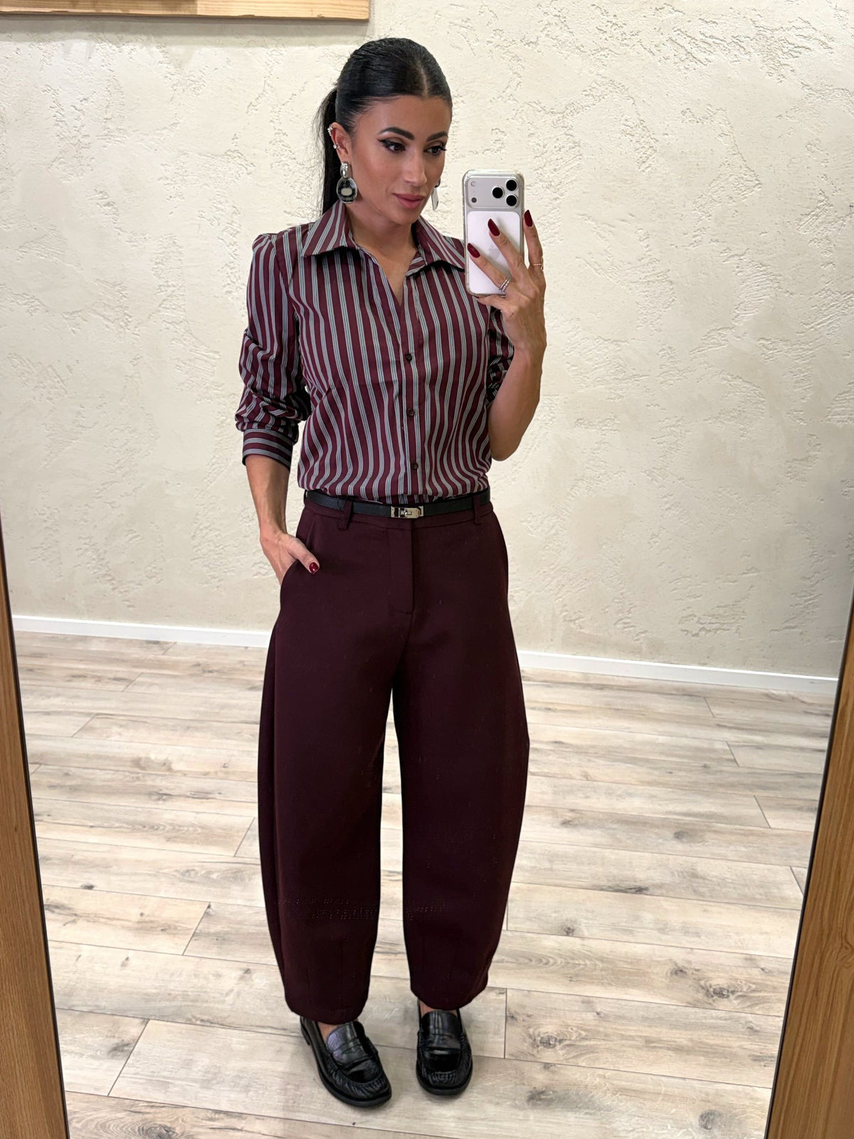 Camicia gessata multiriga in cotone elasticizzato