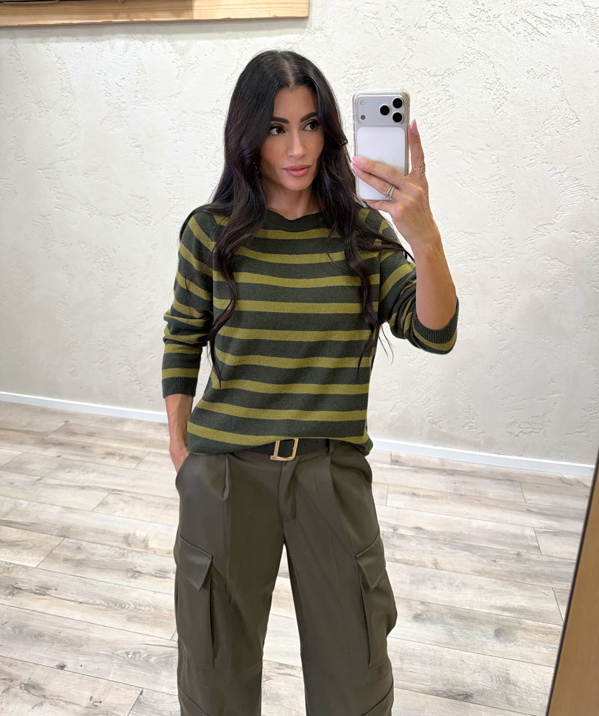 Maglia girocollo a righe in misto lana e cashmere