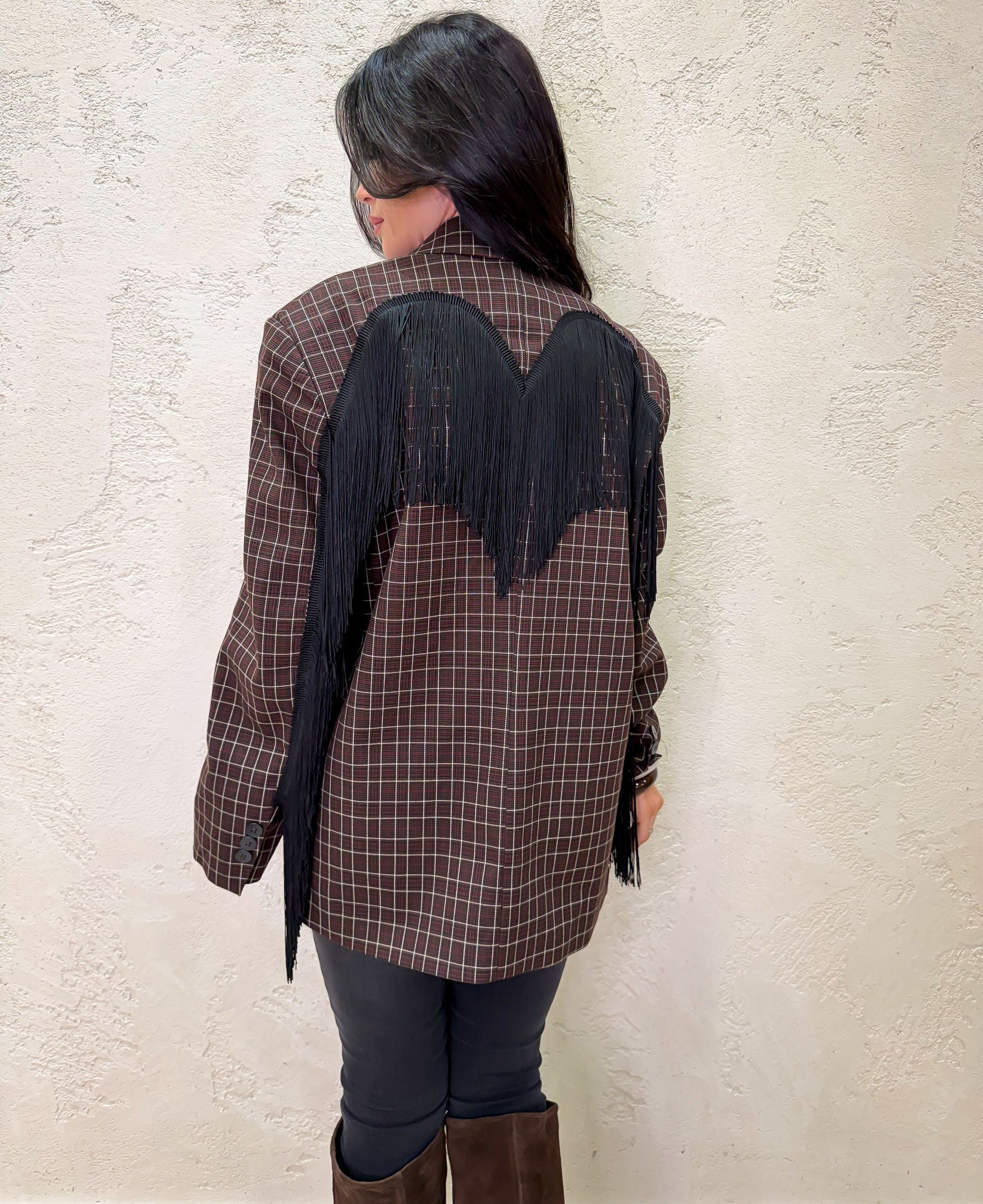 Blazer "Dakota" tartan con frange