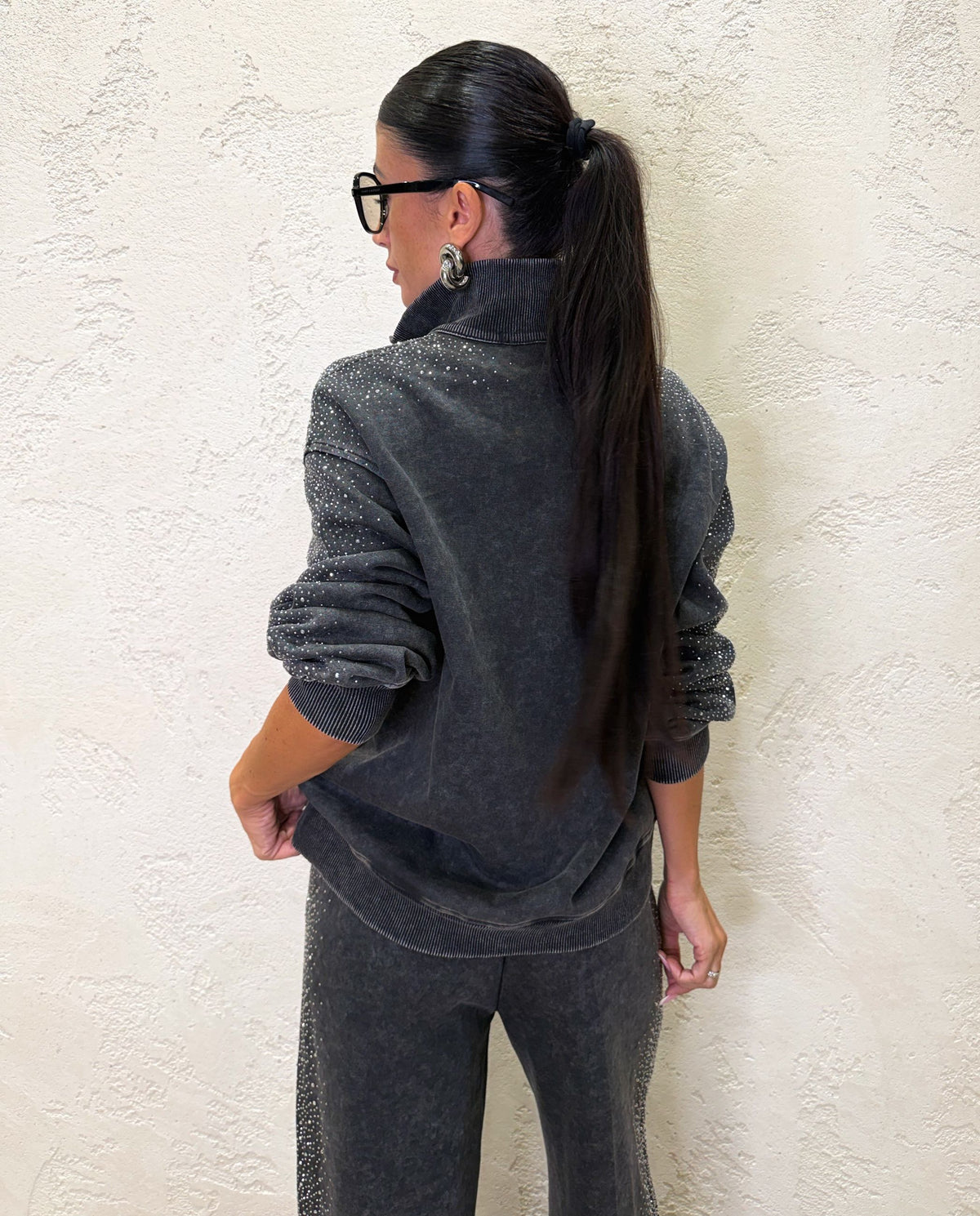 Felpa Dusty Shine mezza zip con strass