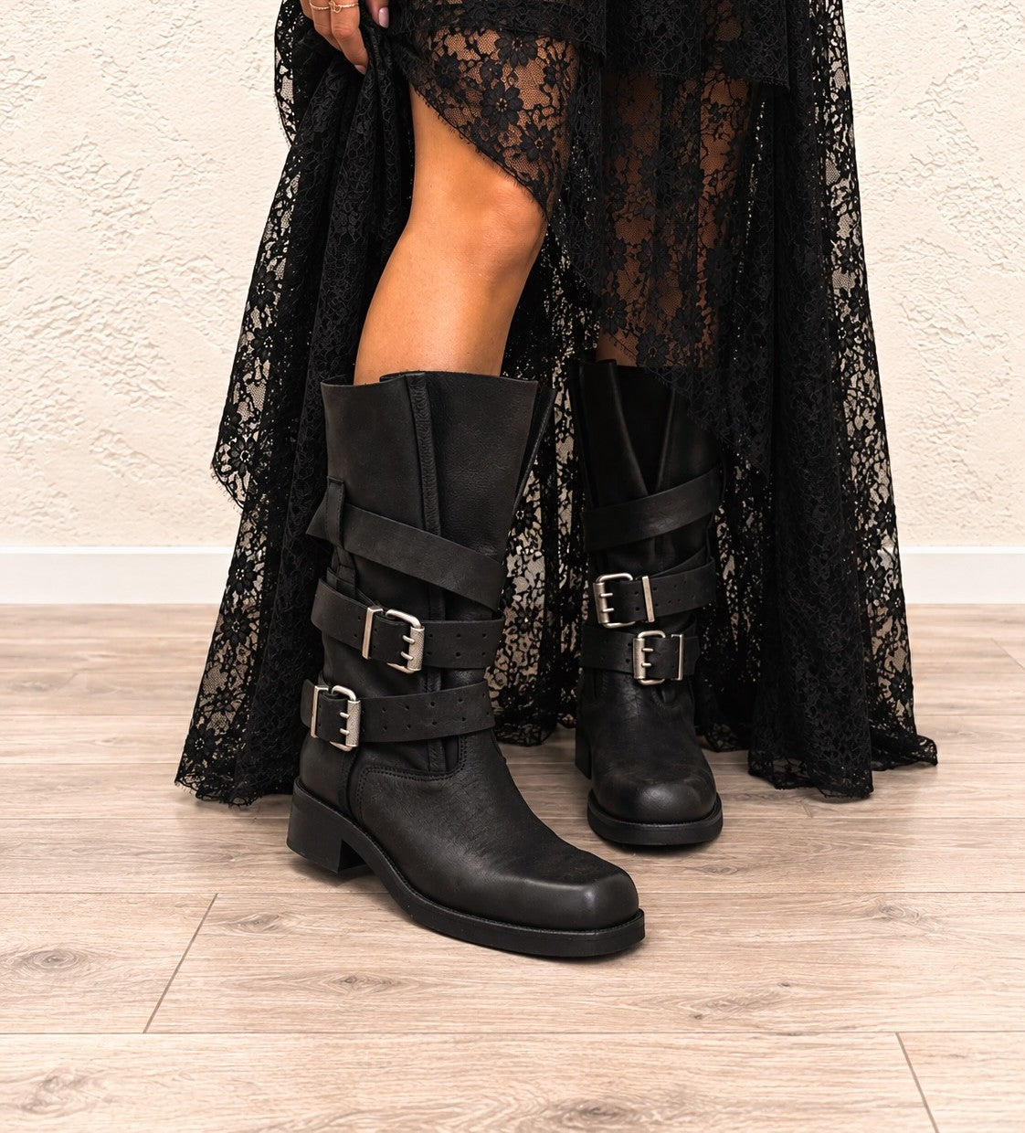 Stivale biker in pelle nabuk