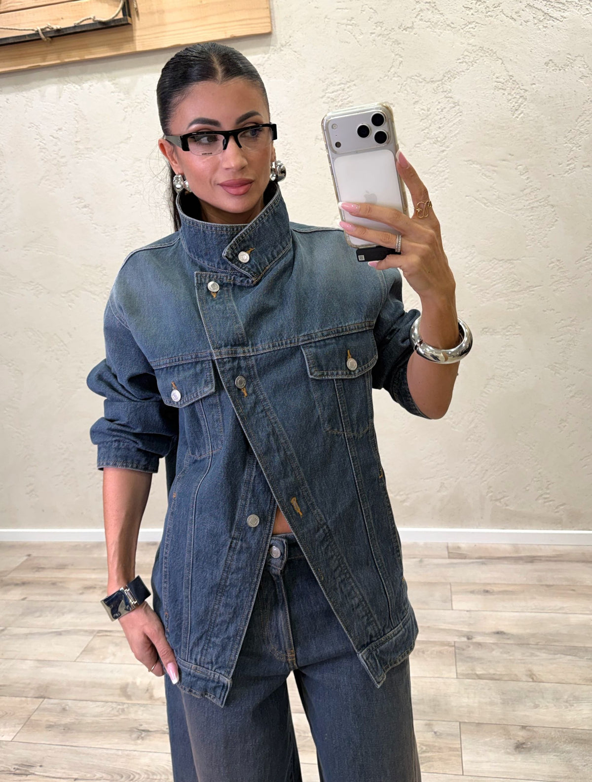 Giacca denim taglio obliquo