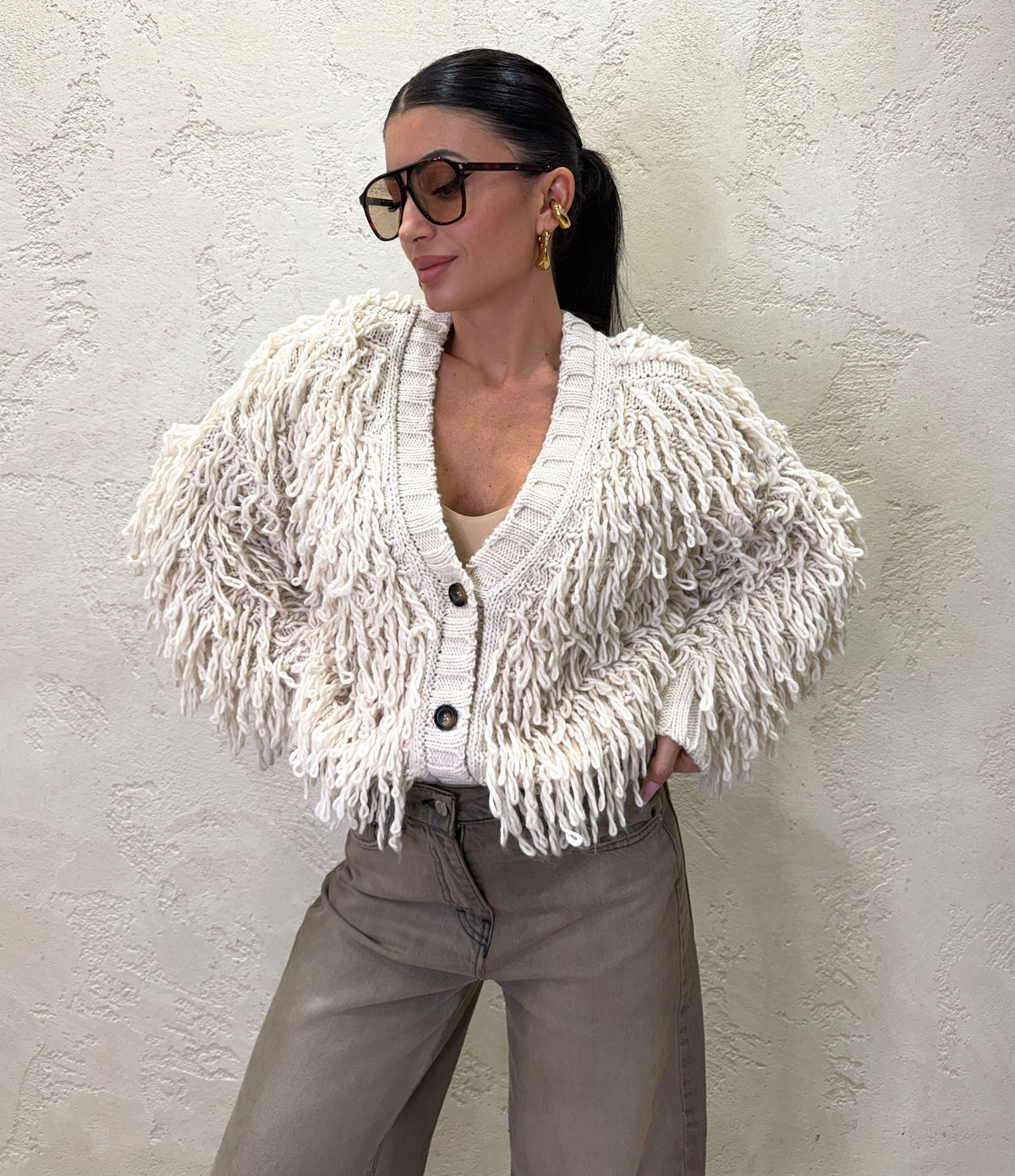 Cardigan Fringes in misto lana