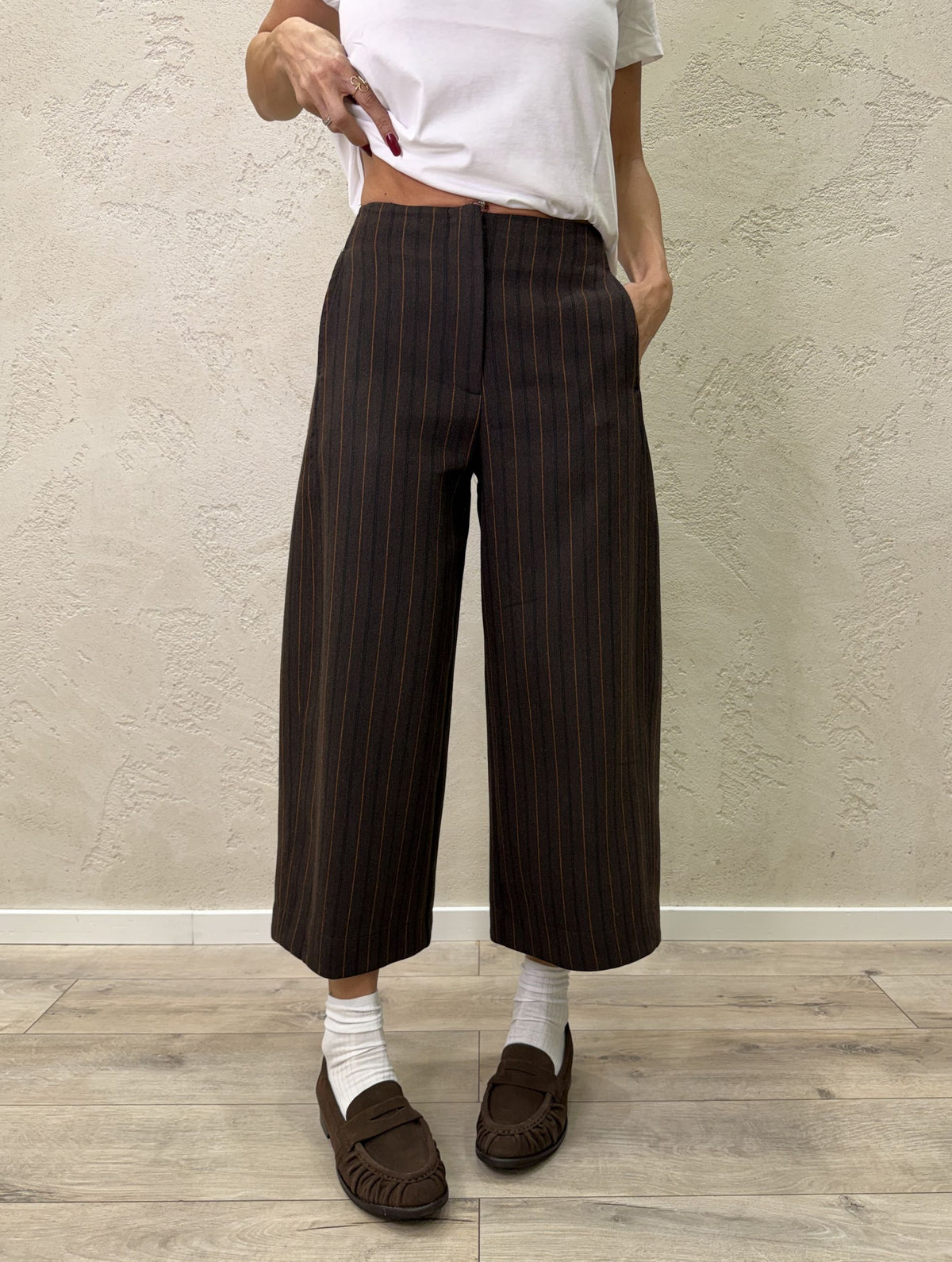 Pantalone ampio gessato