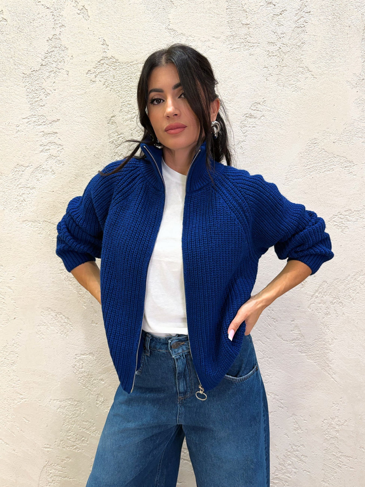 Cardigan in misto lana e alpaca con zip