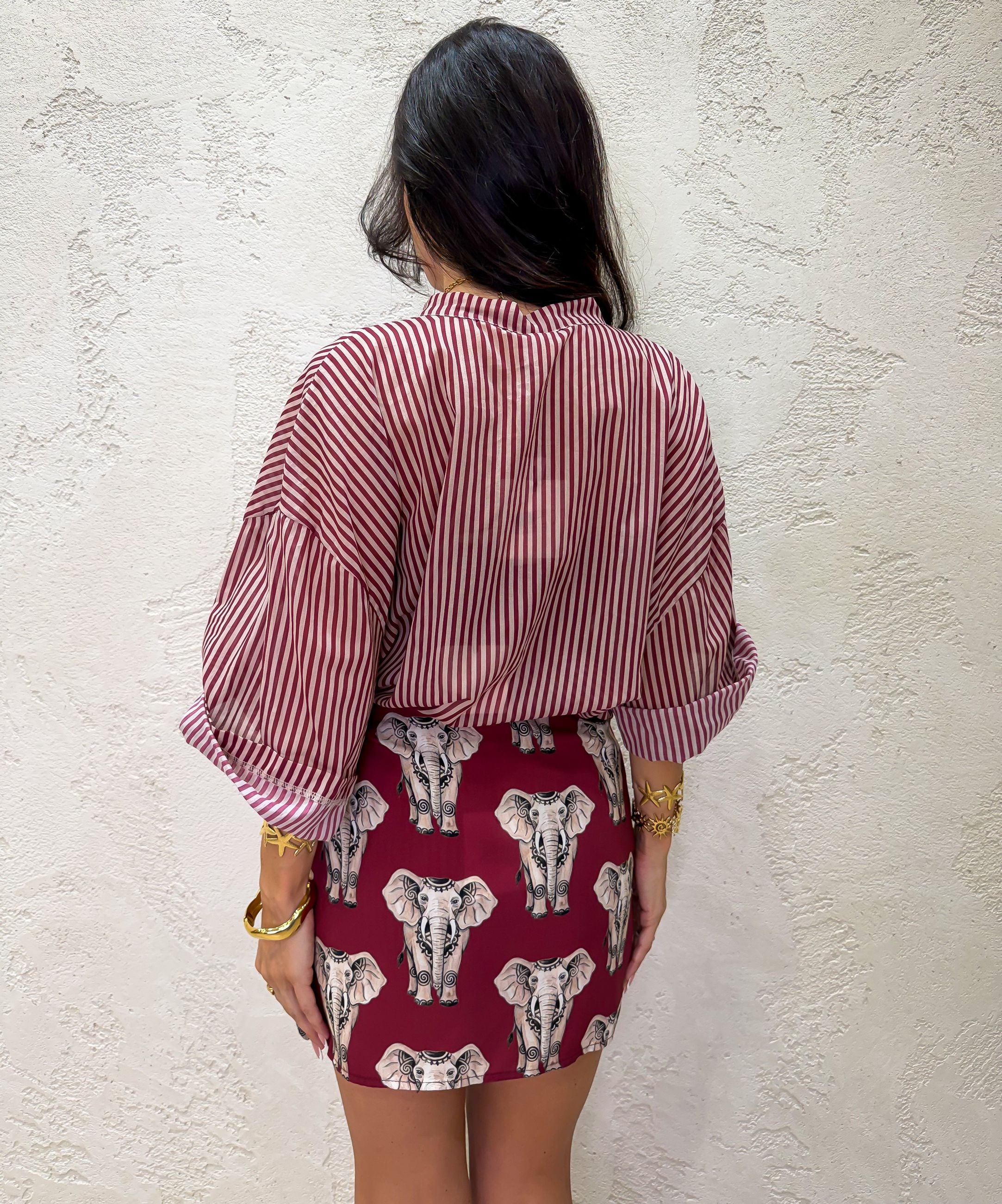 Camicia in 100% cotone a righe con collo alla coreana