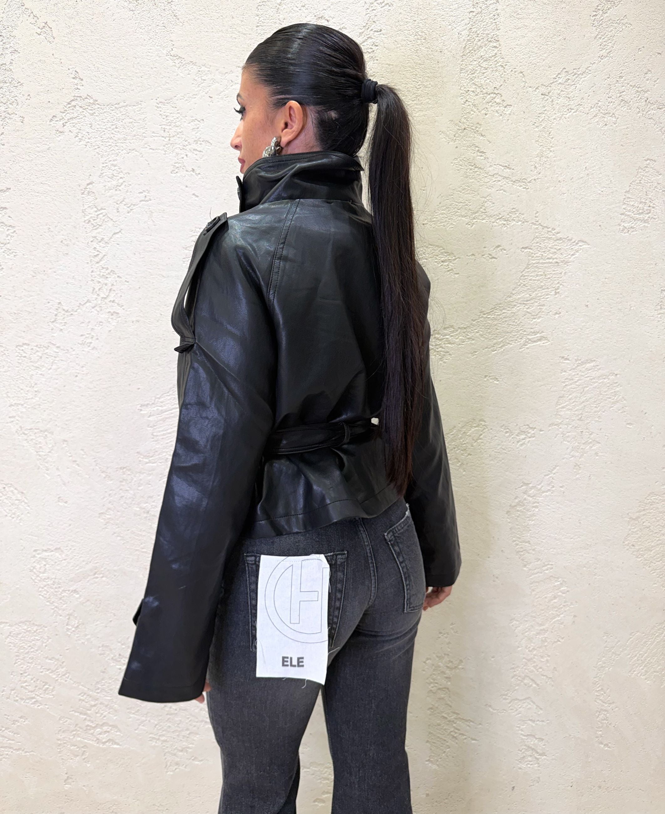 Trench Celine in ecopelle doppiopetto con cintura