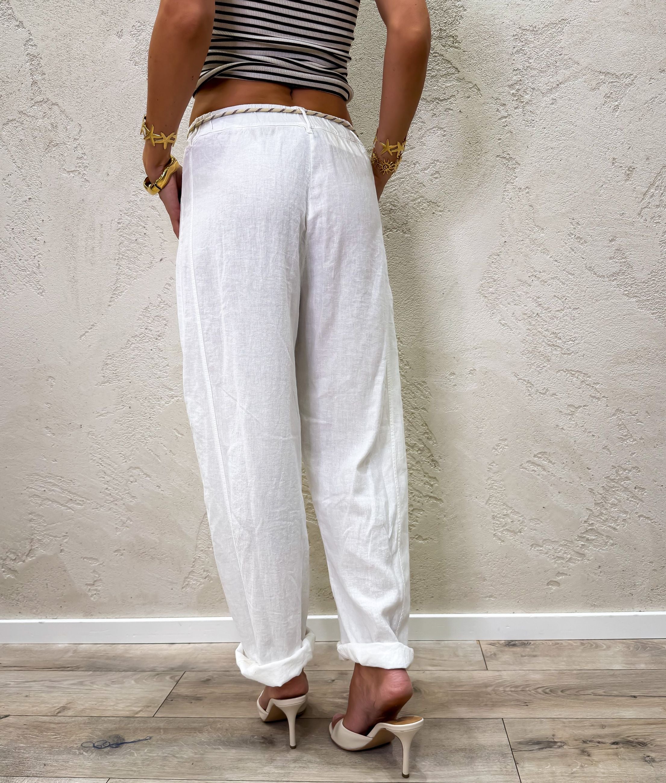 Pantalone misto lino a ovetto