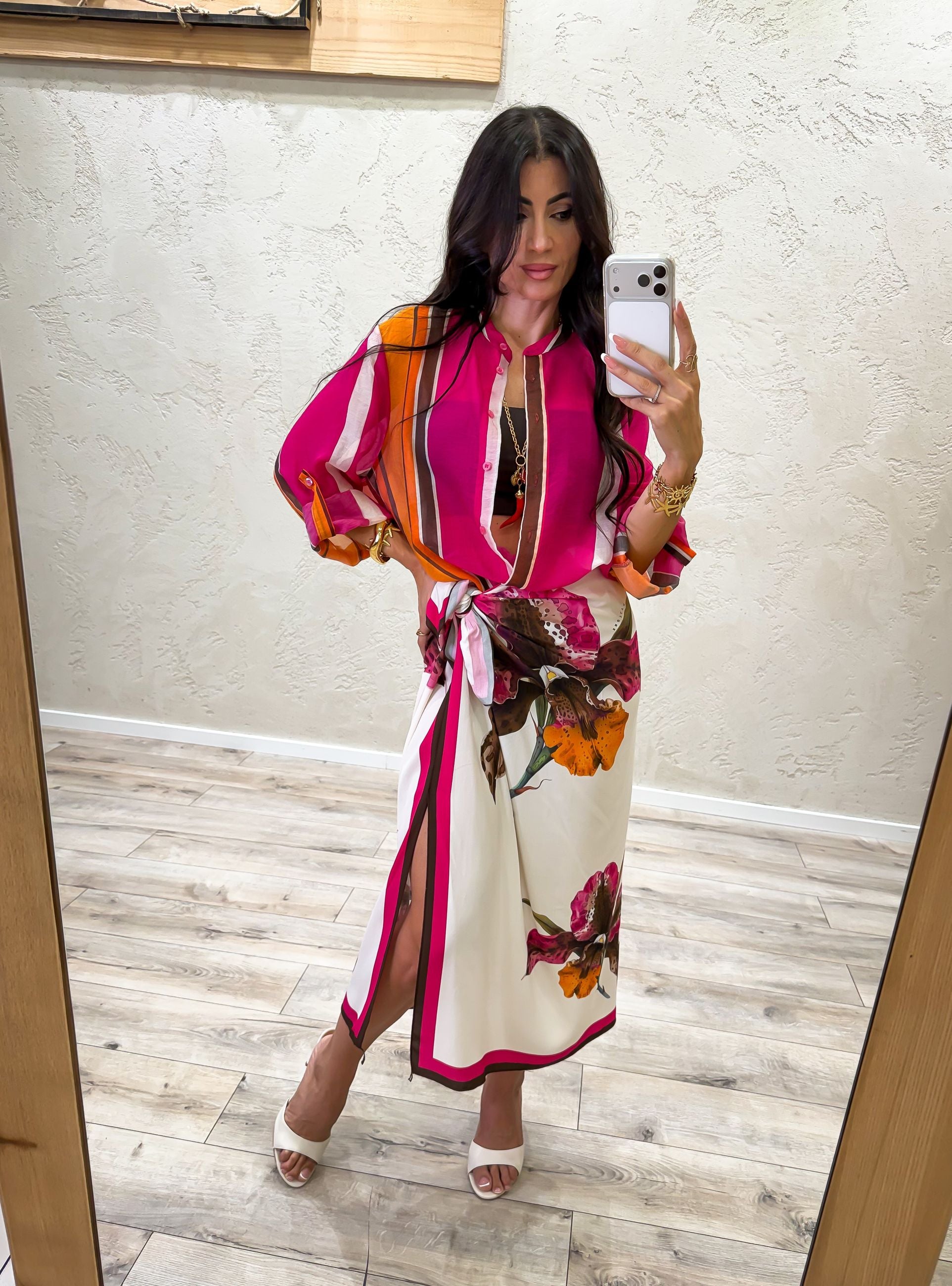 Gonna midi pareo a foulard Fiore d'Oriente