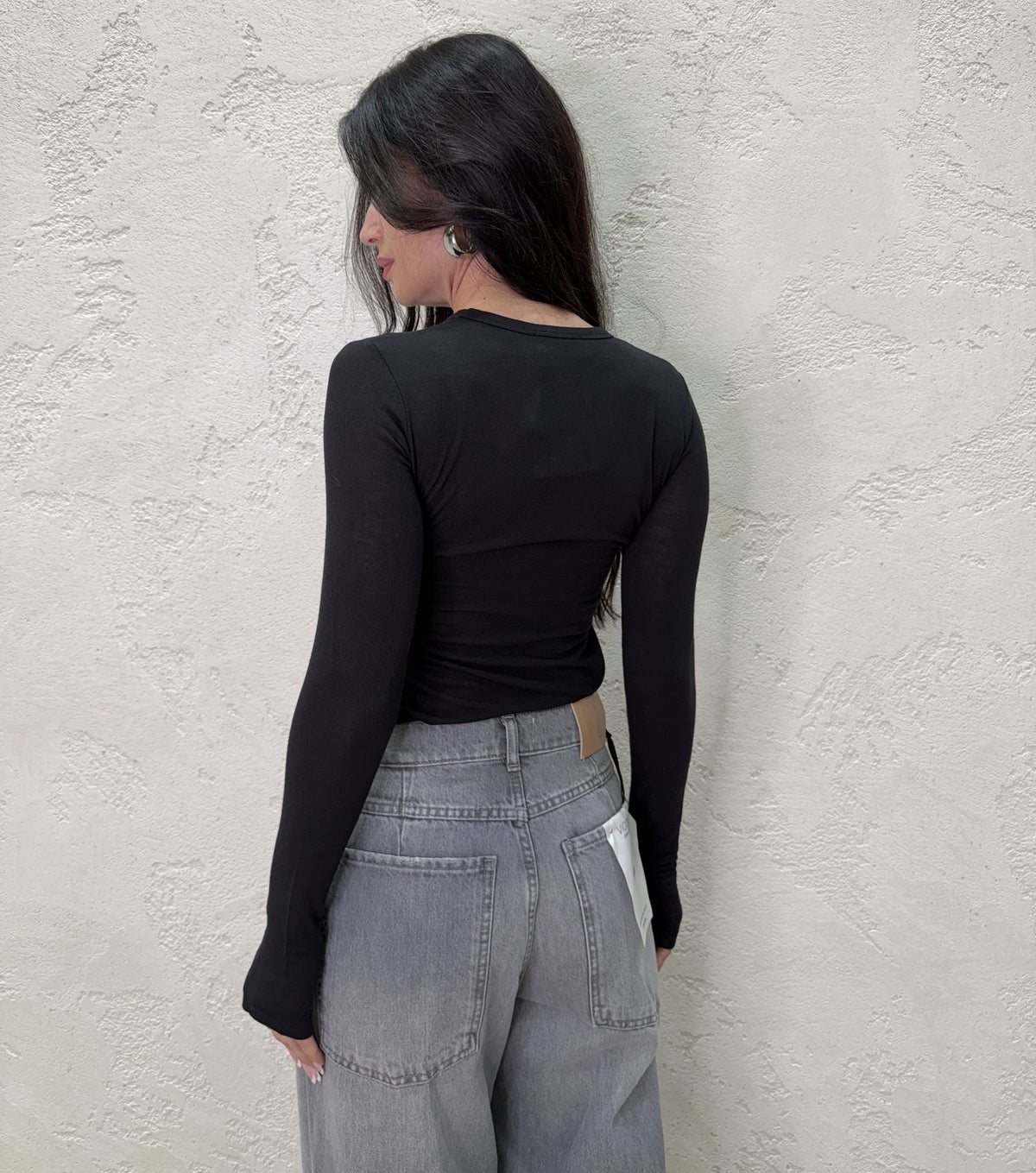 Maglia girocollo in misto lana con manicotto