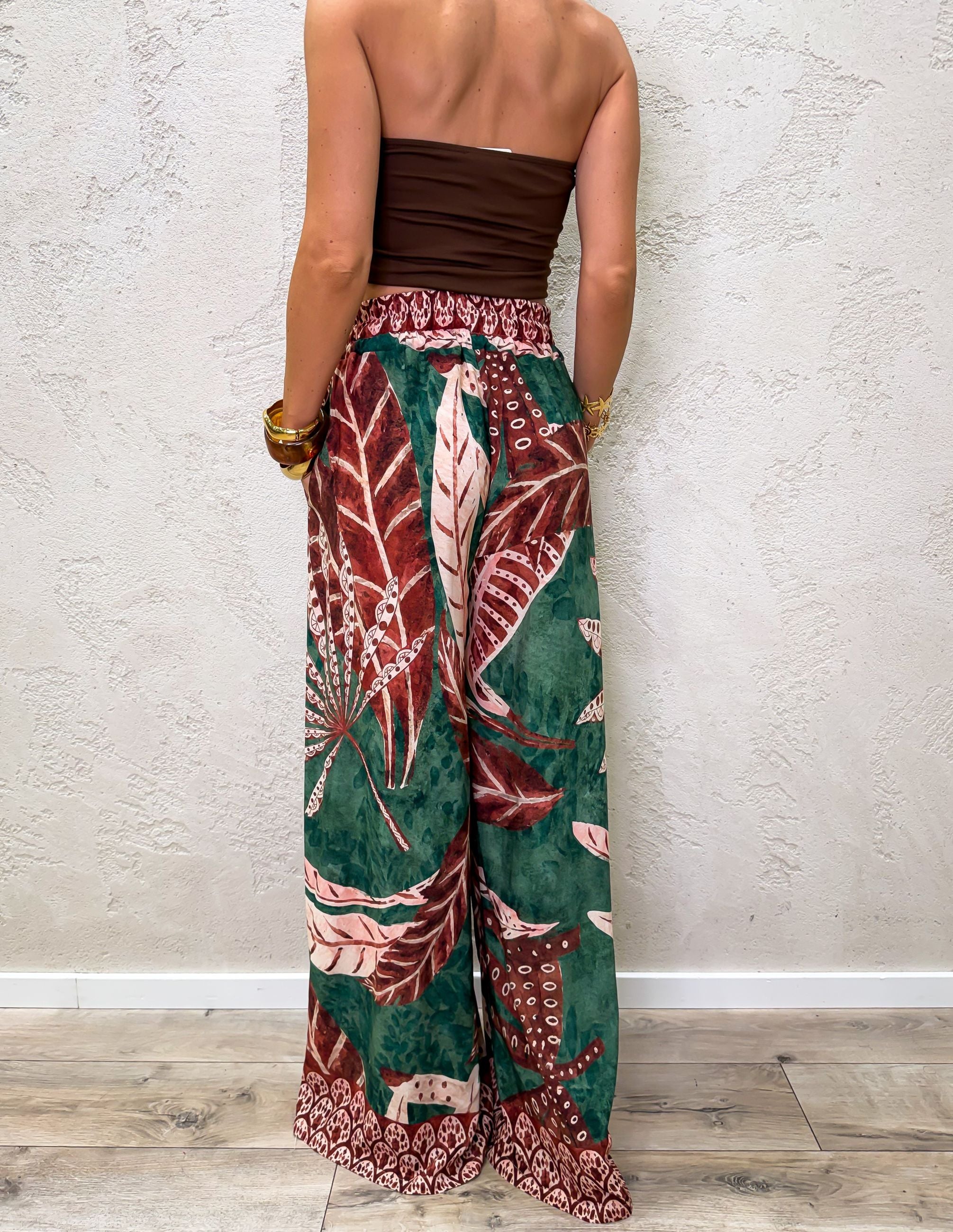 pantalone a palazzo in viscosa fantasia tropicale