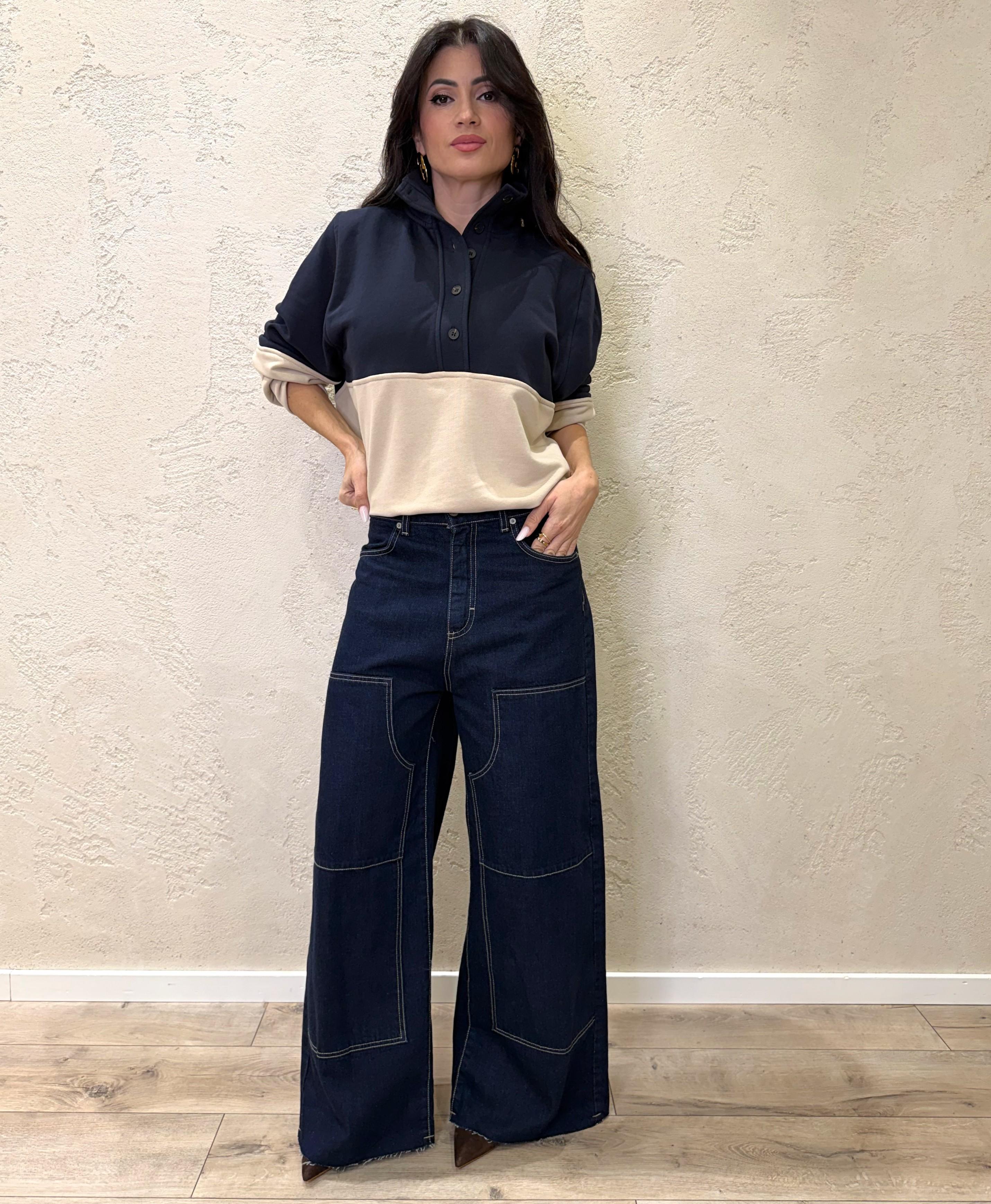 jeans modello giusi wide leg in tela ferma stile western GIUSI-WEST-730 DENIM BLU TENSIONE IN 