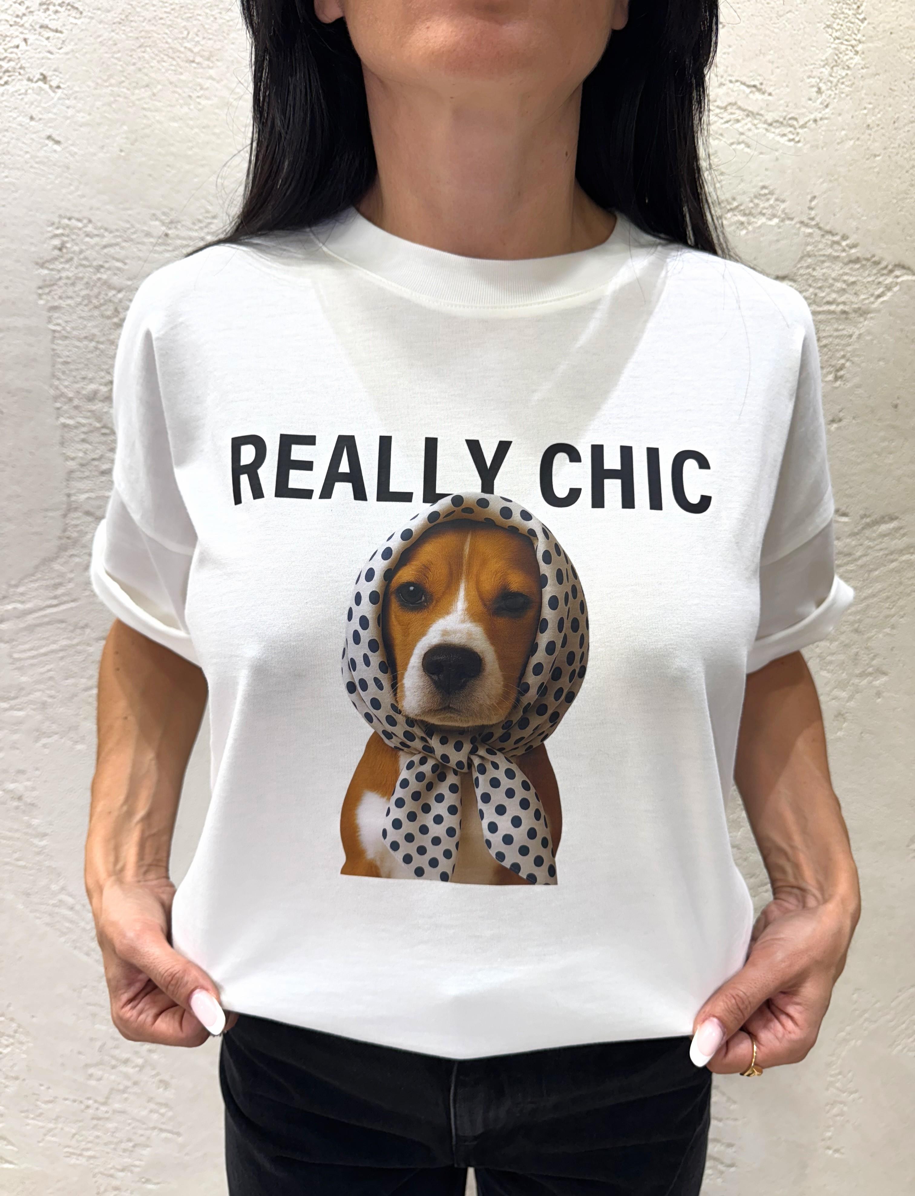 t-shirt oversize con stampa beagle foulard RF0179 BURRO VICOLO 