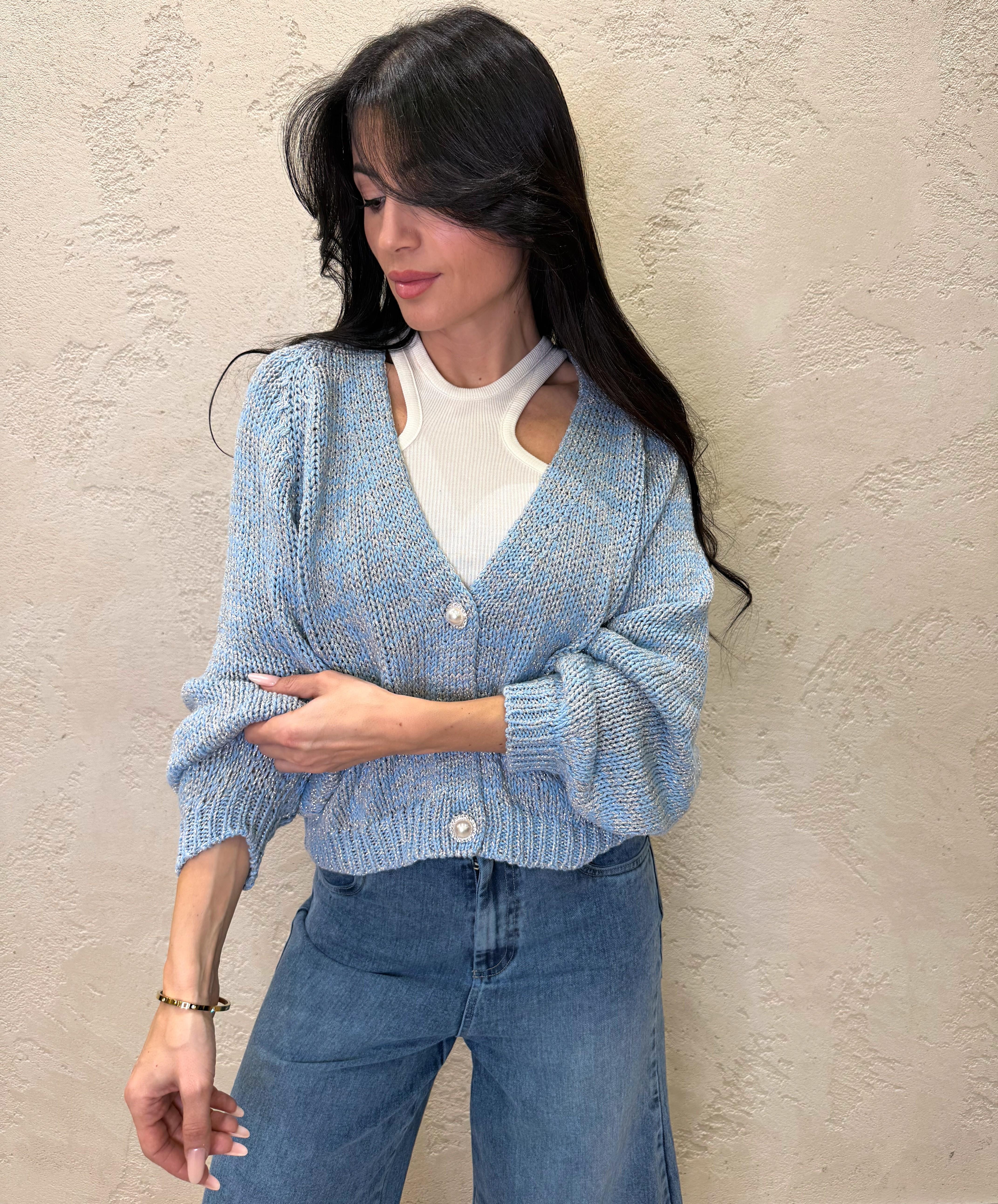 cardigan in lurex con bottoni gioiello JIT-Q008 CIELO HAVEONE 