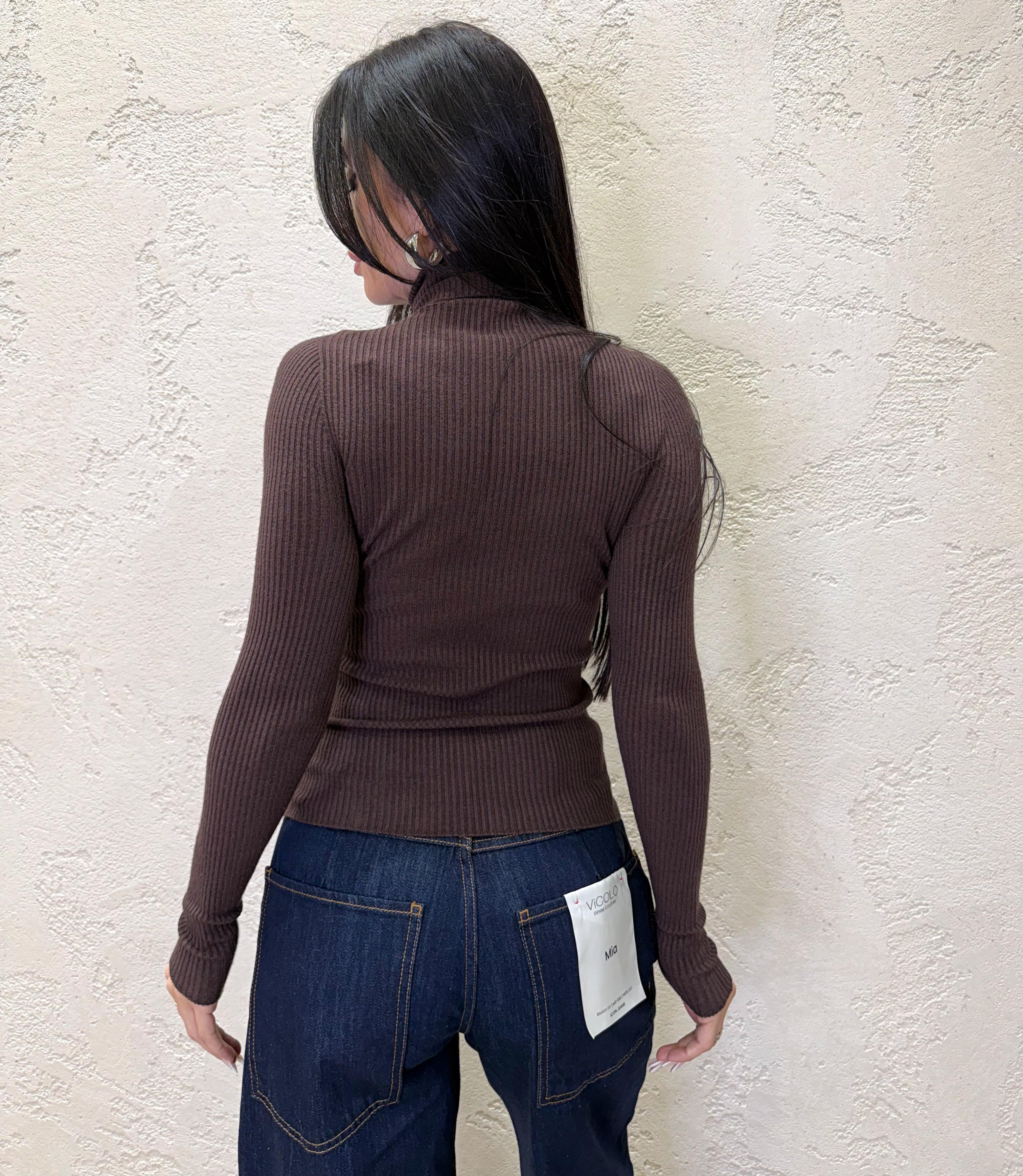 maglia a costine collo alto 77314 MORO VICOLO 