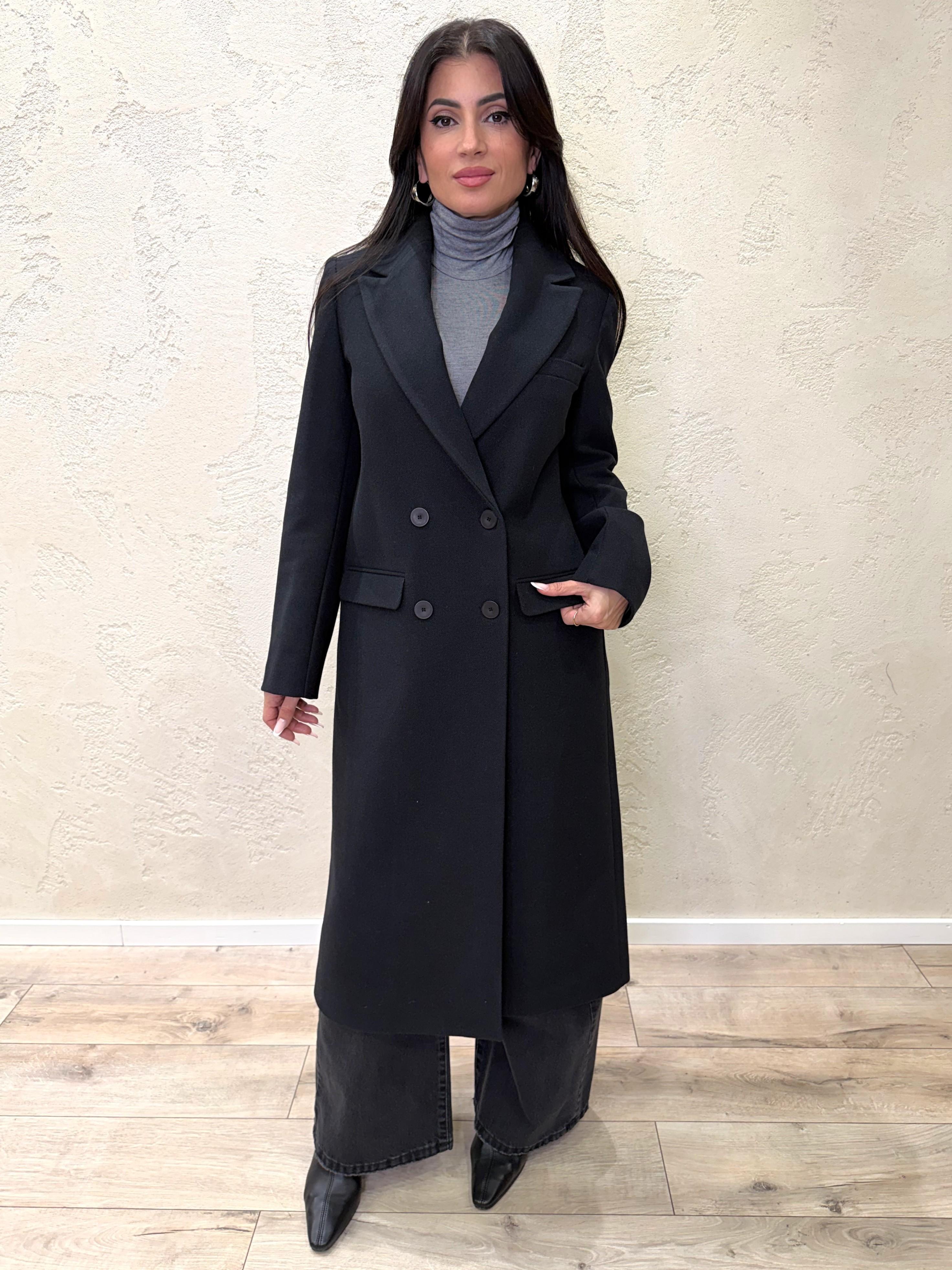 cappotto lungo misto lana doppio petto TF1796 NERO VICOLO 