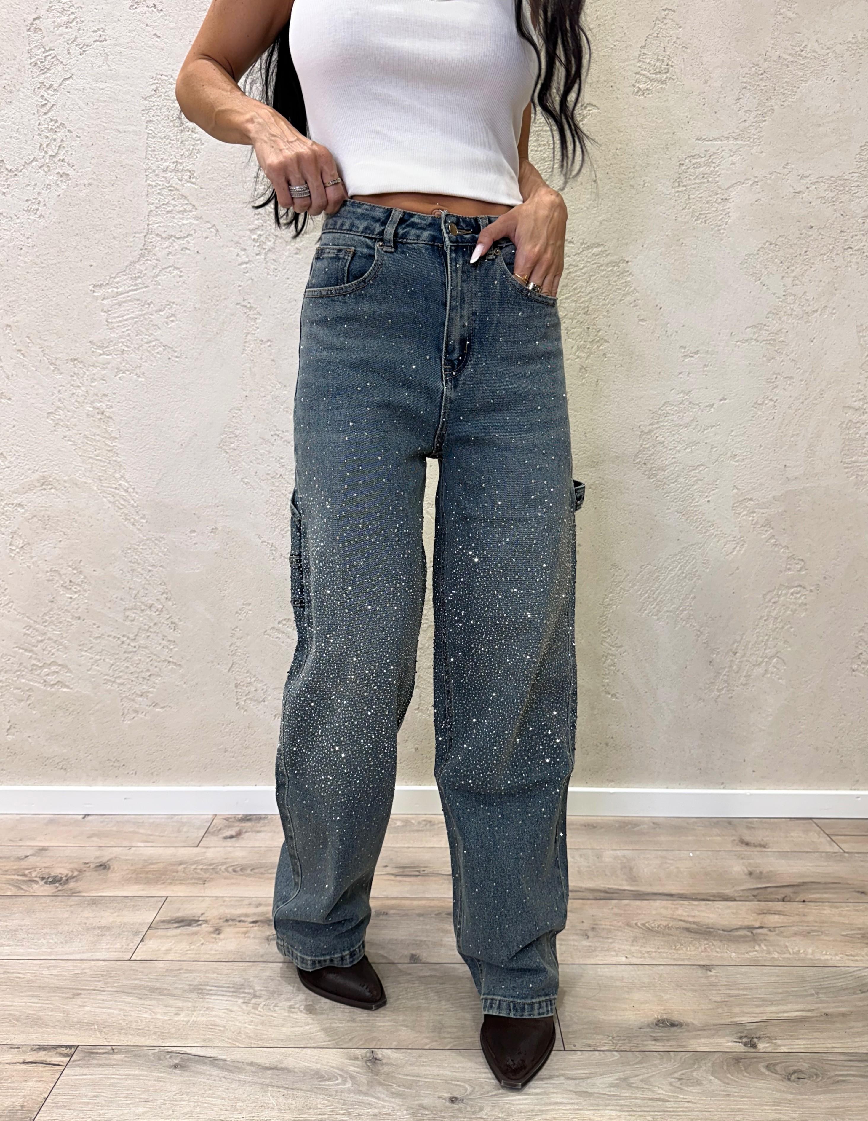jeans wide leg modello work con strass JNWORKSTRASS THE ELEVI 