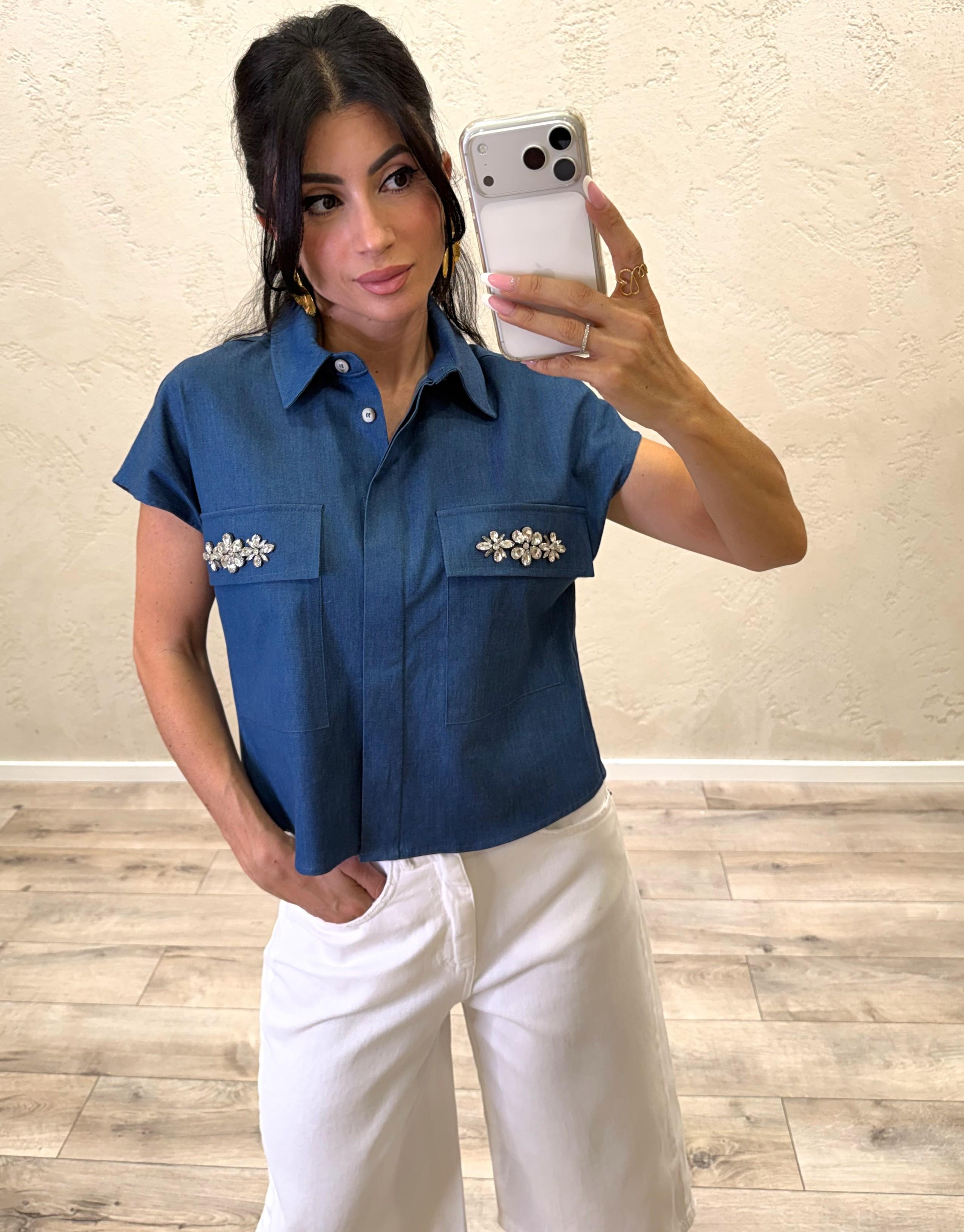 camicia con dettaglio gioiello 26C5092 DENIM BLU TENSIONE IN 