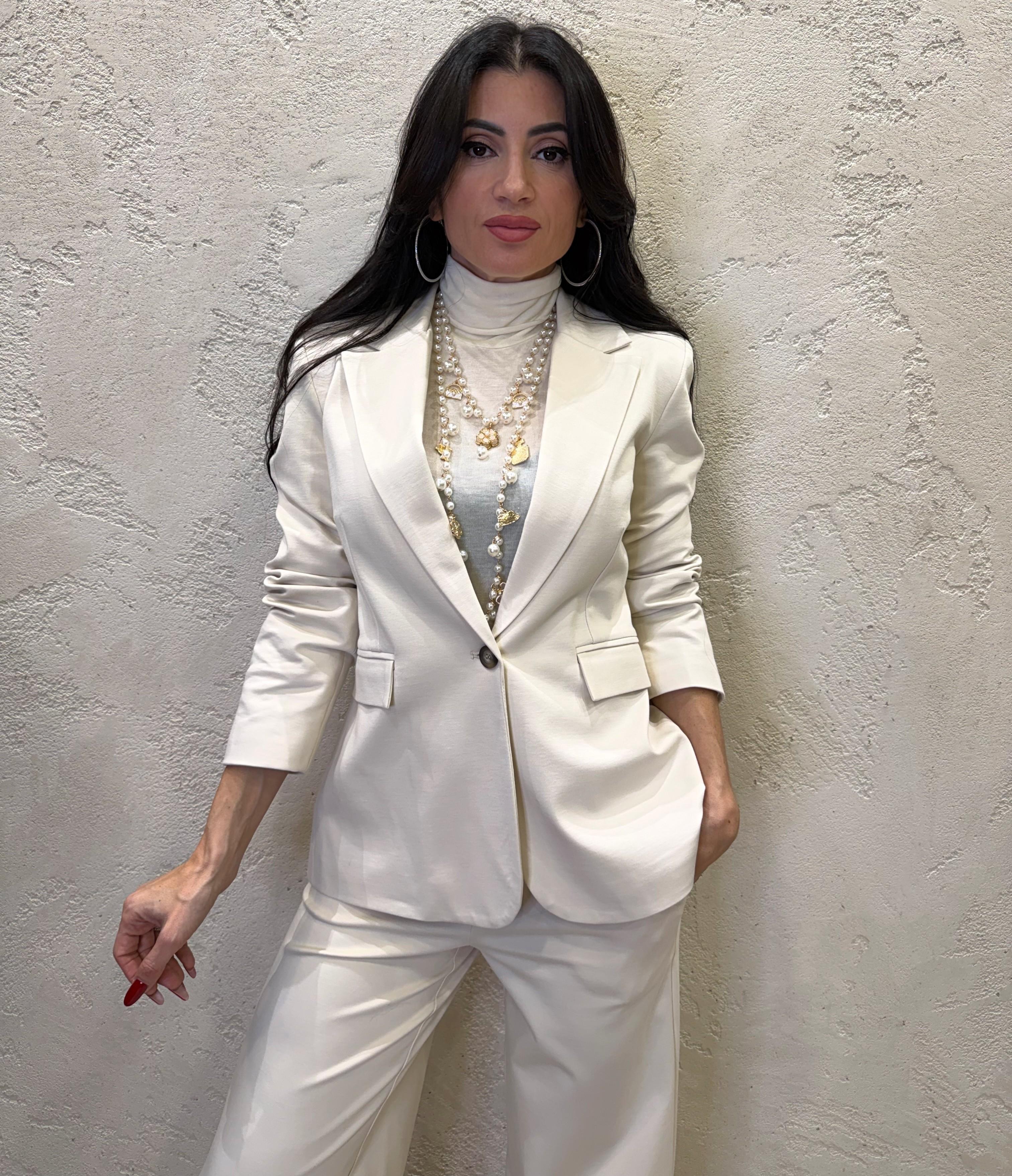 blazer sfiancato in punto milano elasticizzato 26B1203 BURRO TENSIONE IN 