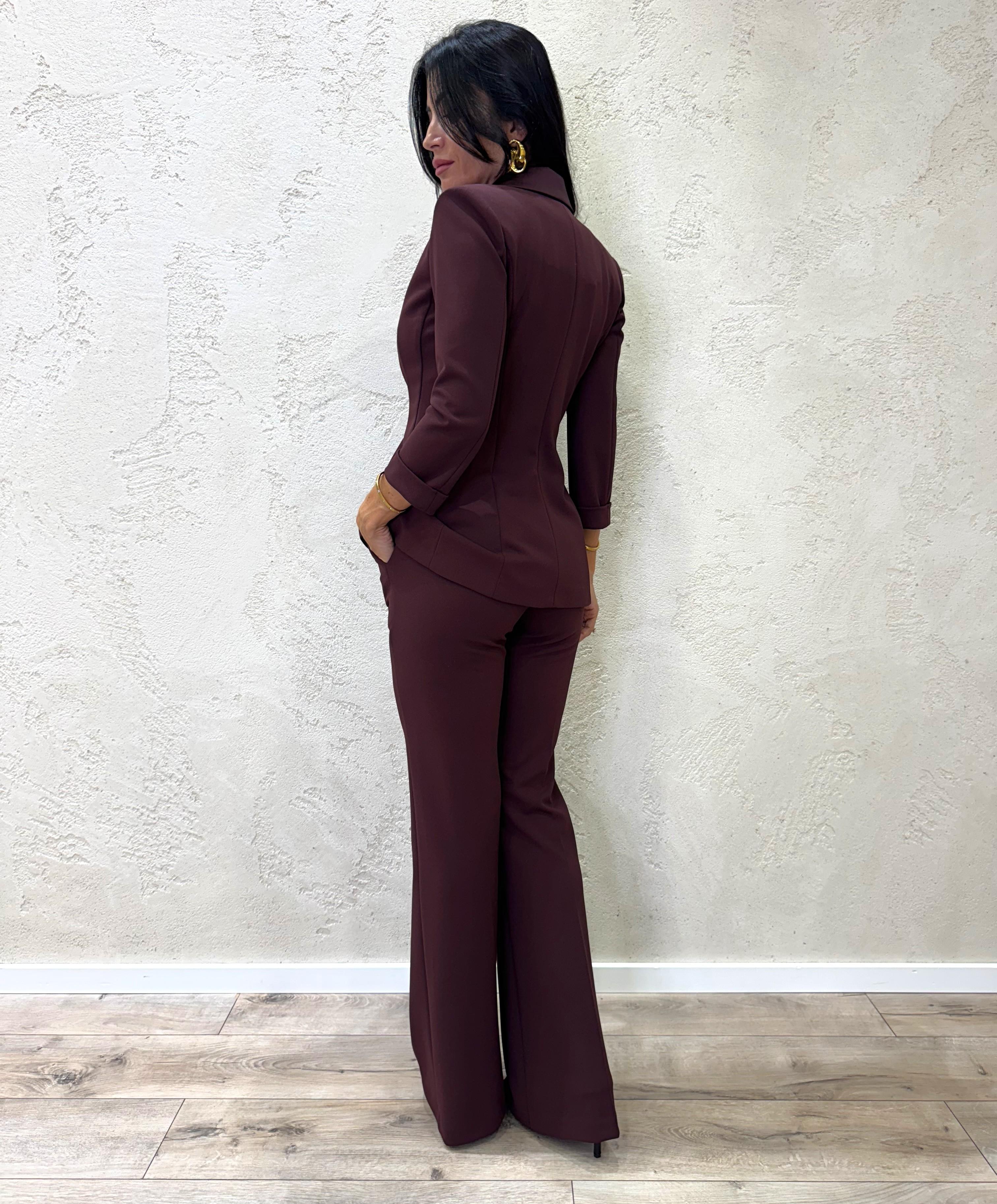 pantalone a zampa in crepe elasticizzato P3E9KAW PRUGNA IMPERIAL 