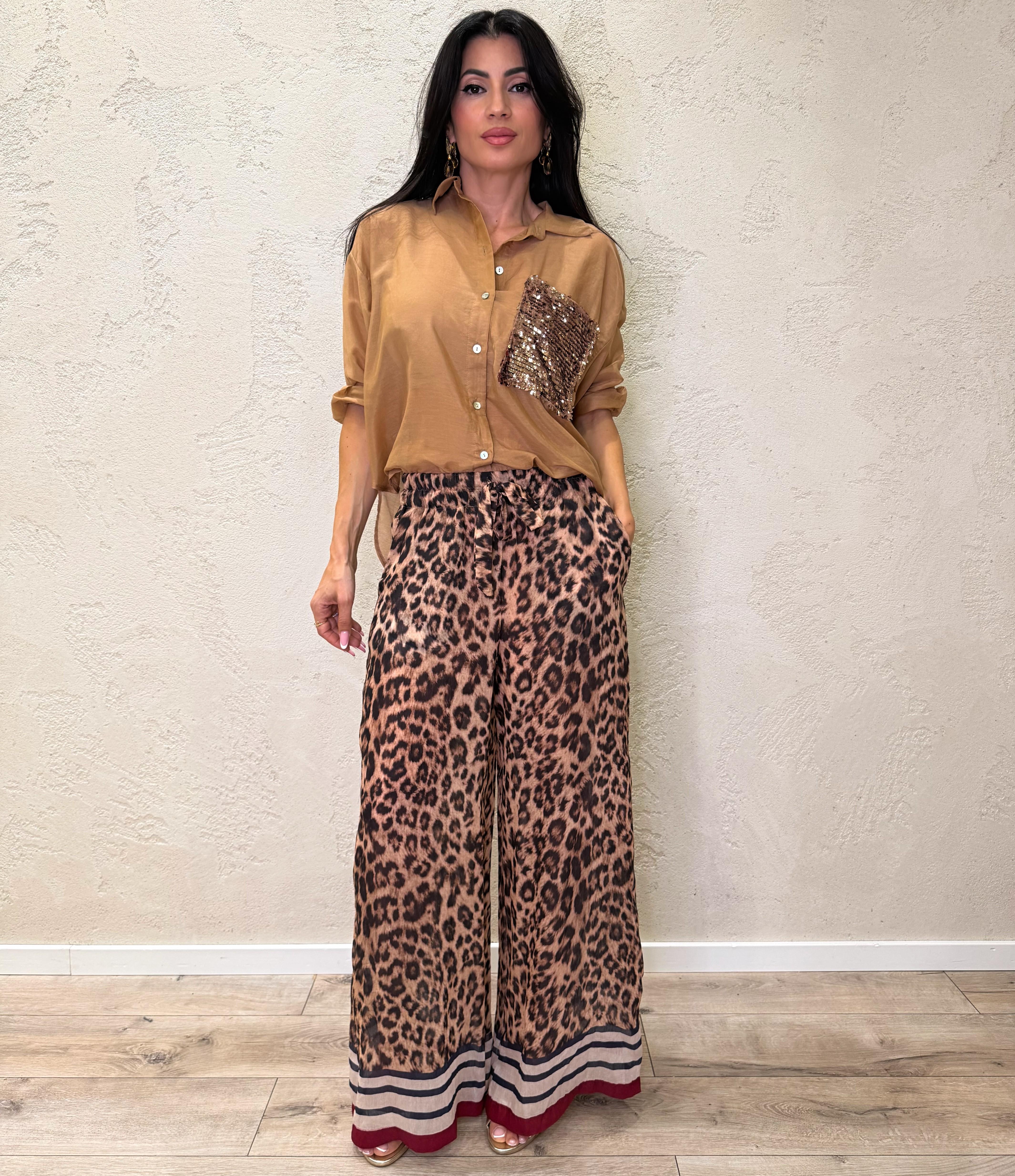 pantalone morbido a palazzo leopardato PE260244 MACULATO TENSIONE IN 