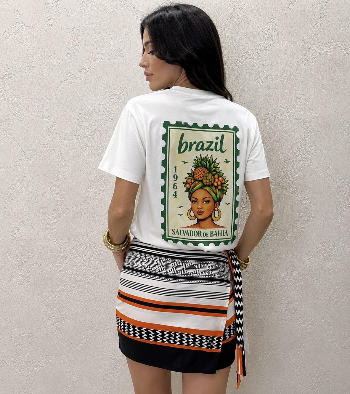 t-shirt over stampa francobollo brasil TDY-Q224 LATTE HAVEONE 