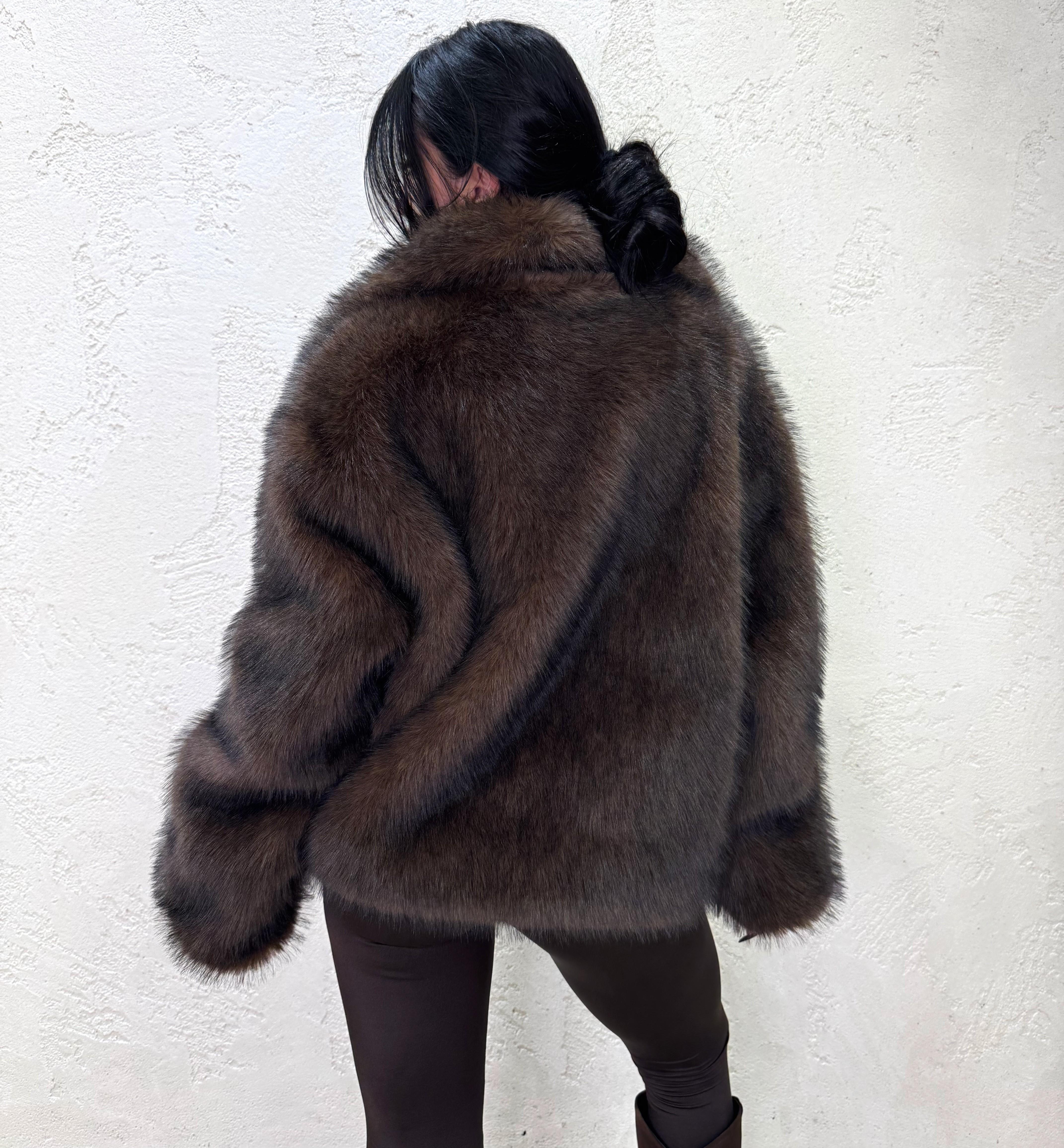 ecopelliccia reversibile con interno in denim TF0079 DENIM/MARRONE VICOLO 