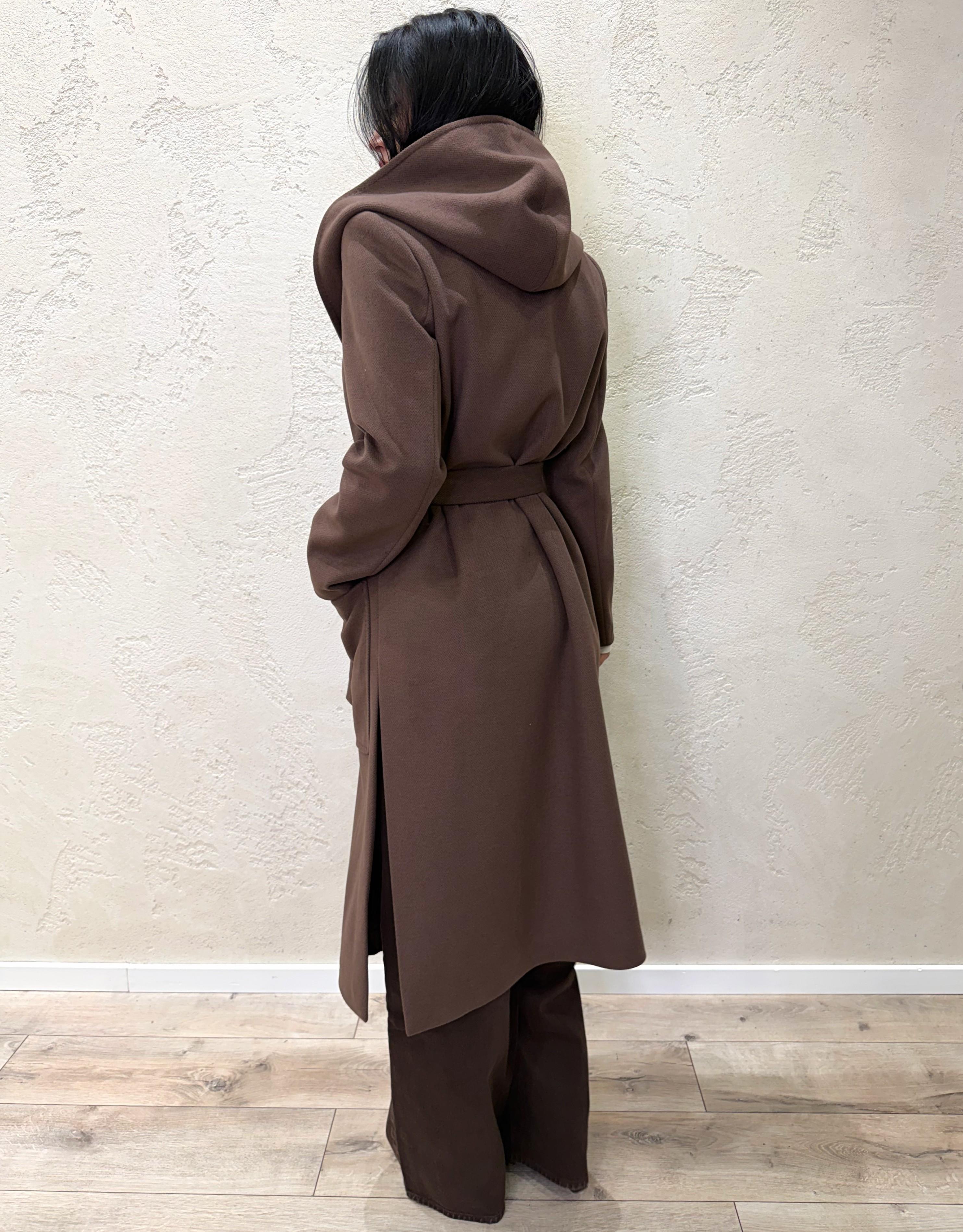 cappotto lungo doppio petto con cappuccio e cintura 9999MRKAI25 CIOCCOLATO TENSIONE IN 
