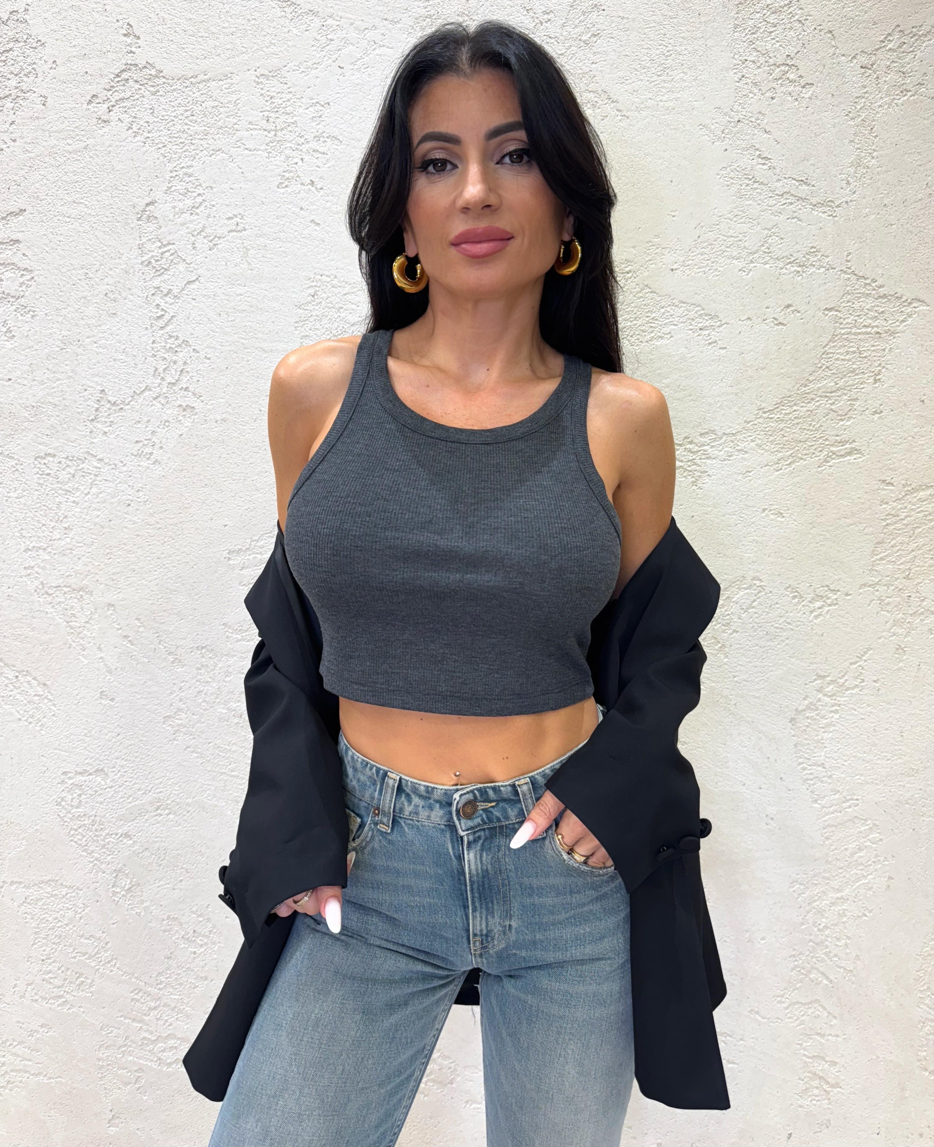crop top con scollo a vogatore UF0066 VERDE VICOLO 