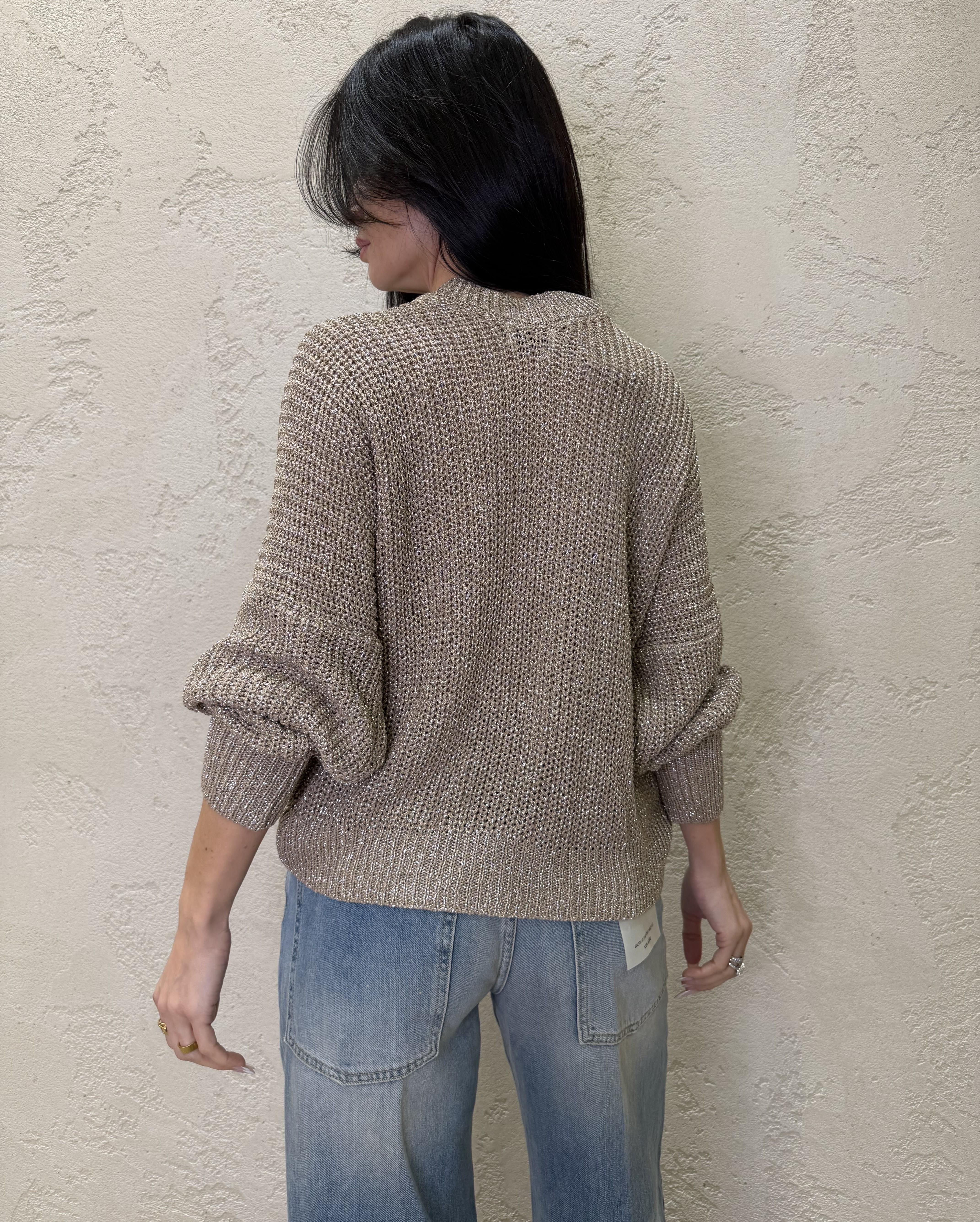 pull cut out in lurex con scollo a v W5018 BEIGE SUSY MIX 